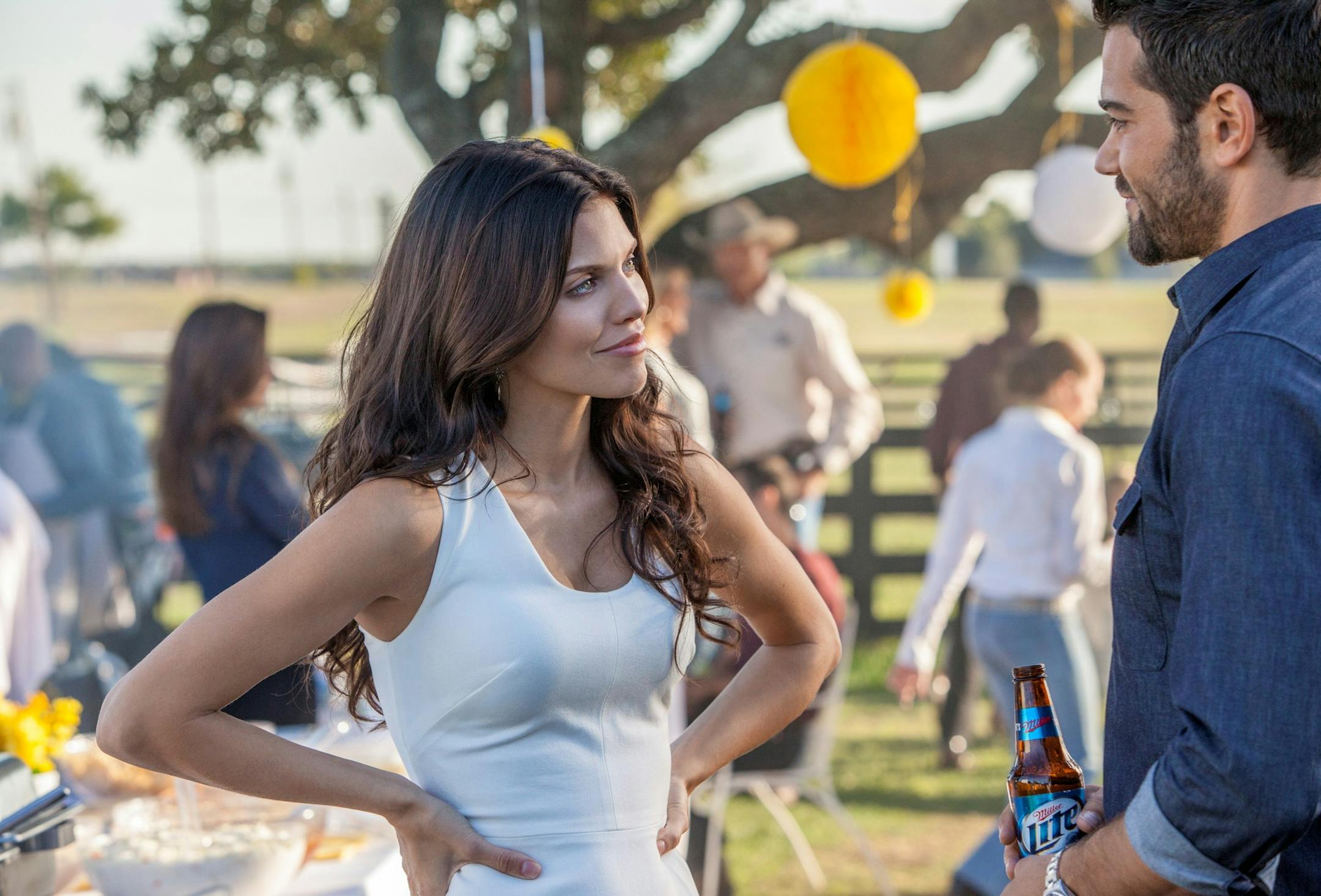 Dallas EP 302 - Director Millicent Shelton / Scene 20 / EXT SOUTHFORK RANCH (POOL AREA): Christopher finds Heather and they dance, Pamela asks Nicolas to dance, and JR3 intercuts