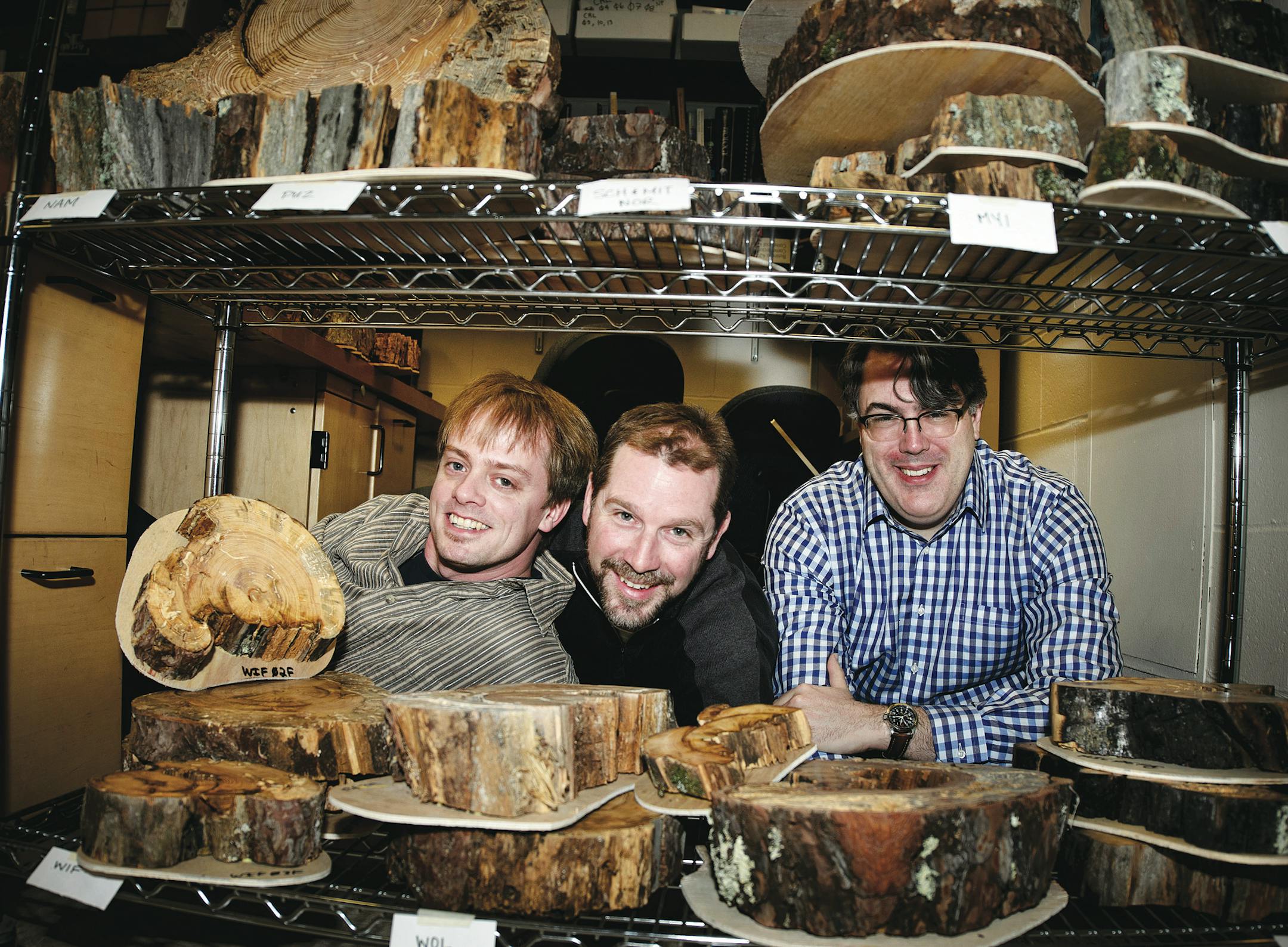The tree ring guys, aka Dan Griffin, Kurt Kipfmueller, and Scott St. George, with some of their samples. ] GLEN STUBBE * gstubbe@startribune.com Monday, January 26, 2015 When three 'U' scientists want to learn more about drought, floods and fire, they look for these key witnesses: the trees. By studying the rings of a tree stump they can find clues that help, for example, determine that the recent California drought was the state's worst one in 1,200 years. A profile on this trio of scientists a
