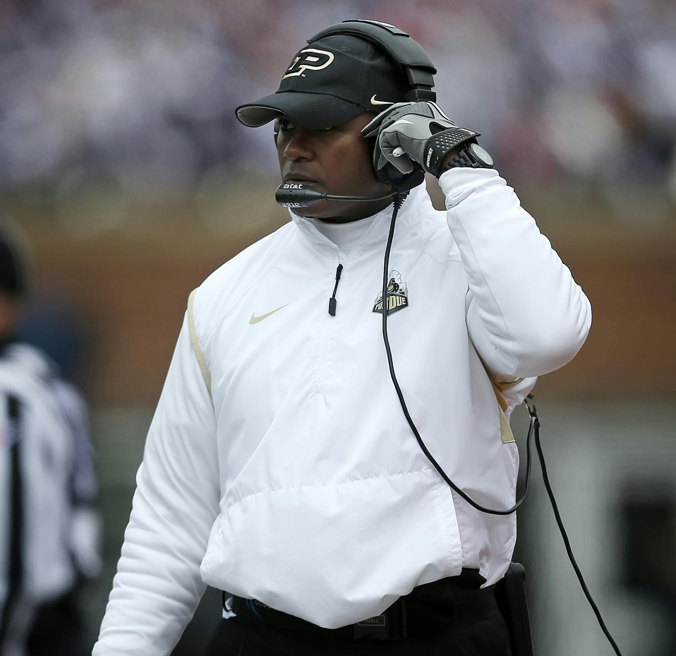 Purdue head coach Darrell Hazell watches his team play Illinois during the first half of an NCAA college football game on Saturday, Oct. 4, 2014, in Champaign, Ill. (AP Photo/Andrew A. Nelles)