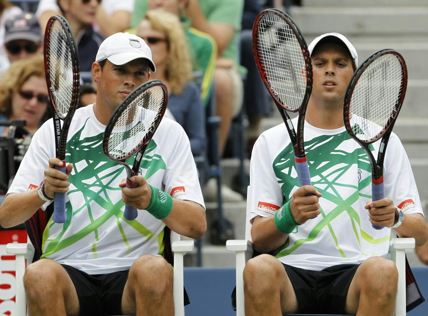 A file photo of top-seeded Bob Bryan, left, and Mike Bryan, made their earliest exit from the Australian Open in 11 years, losing to American Eric Butorac and South African Raven Klaasen in the third round of the men's doubles 7-6 (9), 6-4 on Monday, Jan. 20, 2014.