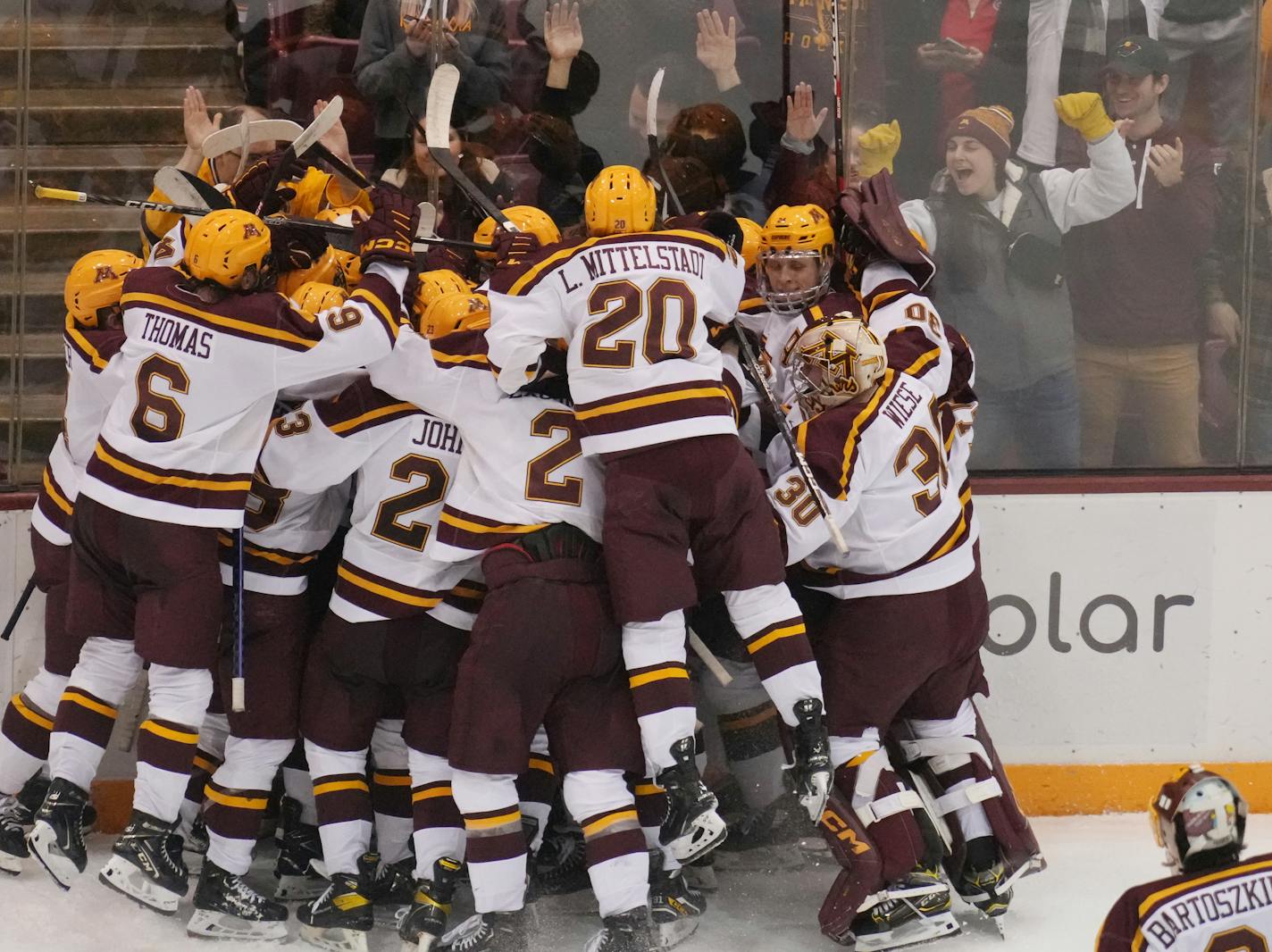 The Gophers celebrated an overtime victory against St. Cloud State on Jan. 8 in Minneapolis.