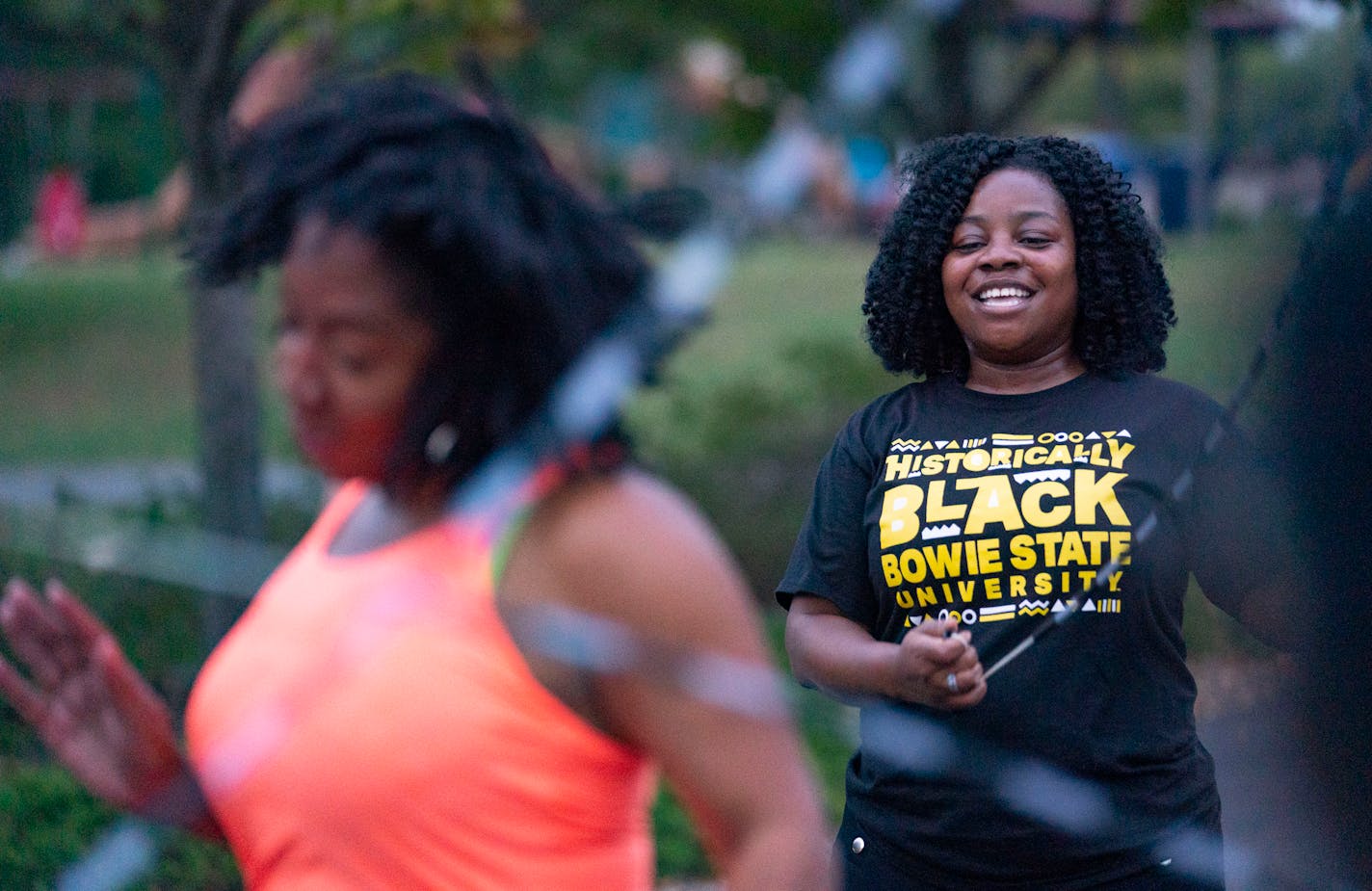 Atlantis Wigfall turned the ropes for De'Vonna Pittman during double Dutch practice at Central Park in Brooklyn Park on Thursday, September 30, 2021.