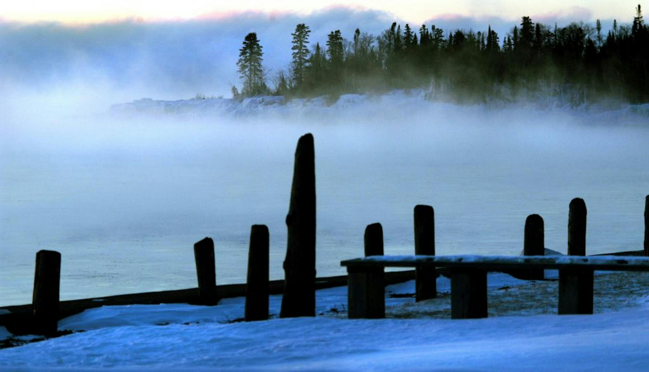 Grand Marais,MN. Thursday 1/29/2004 Artist Point was shrouded in fog rising off of Lake Superior in the early moning light. The temprerature was -30 degrees