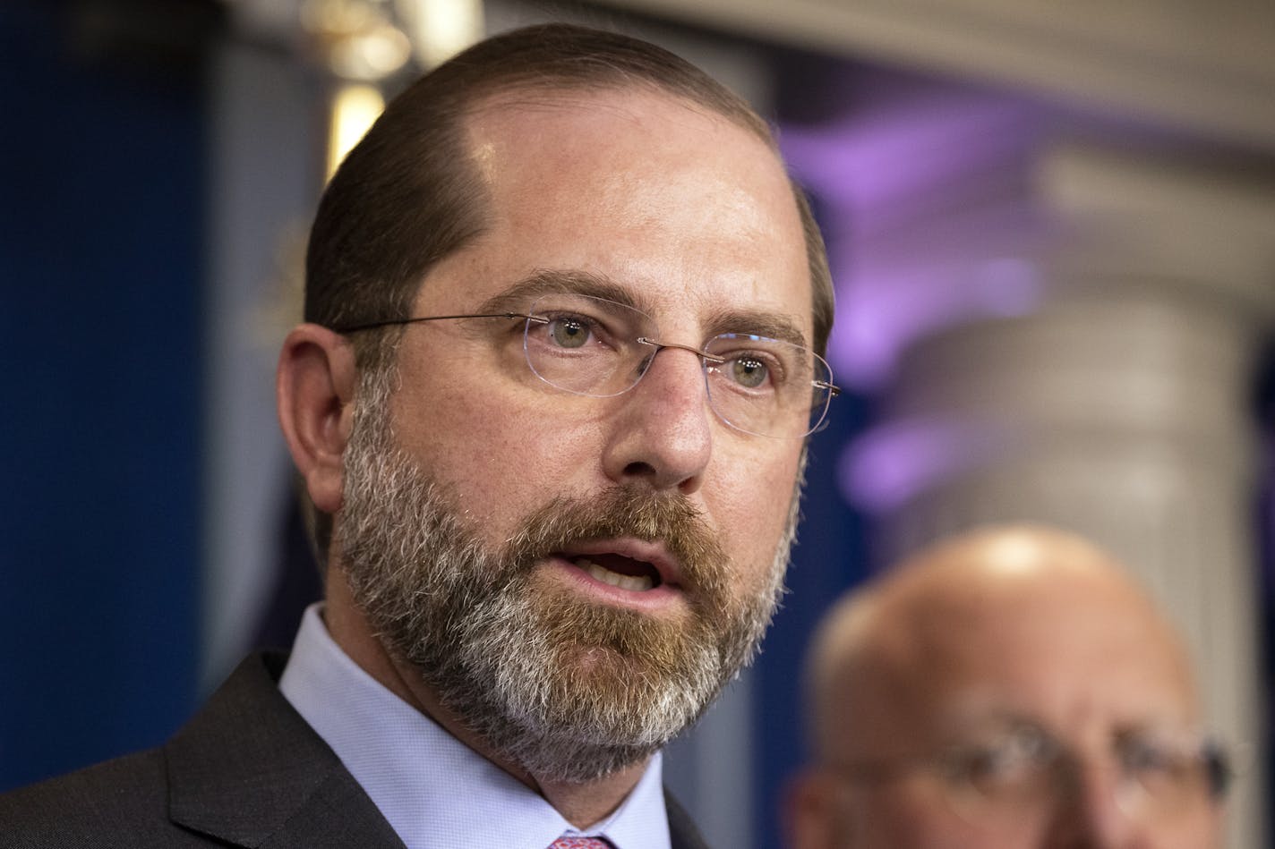 Health and Human Services Secretary Alex Azar speaks during a press briefing with President Donald Trump about coronavirus in the press briefing room at the White House, Saturday, Feb. 29, 2020, in Washington. (AP Photo/Andrew Harnik)