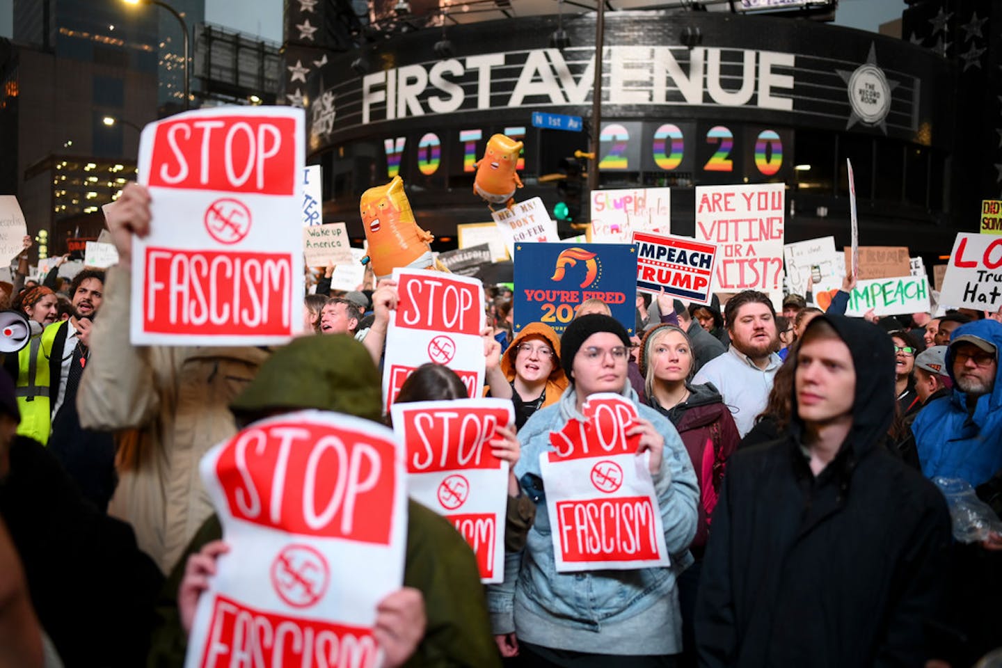 First Avenue nightclub was a backdrop for Thursday's protests outside President Donald Trump's rally at Target Center.