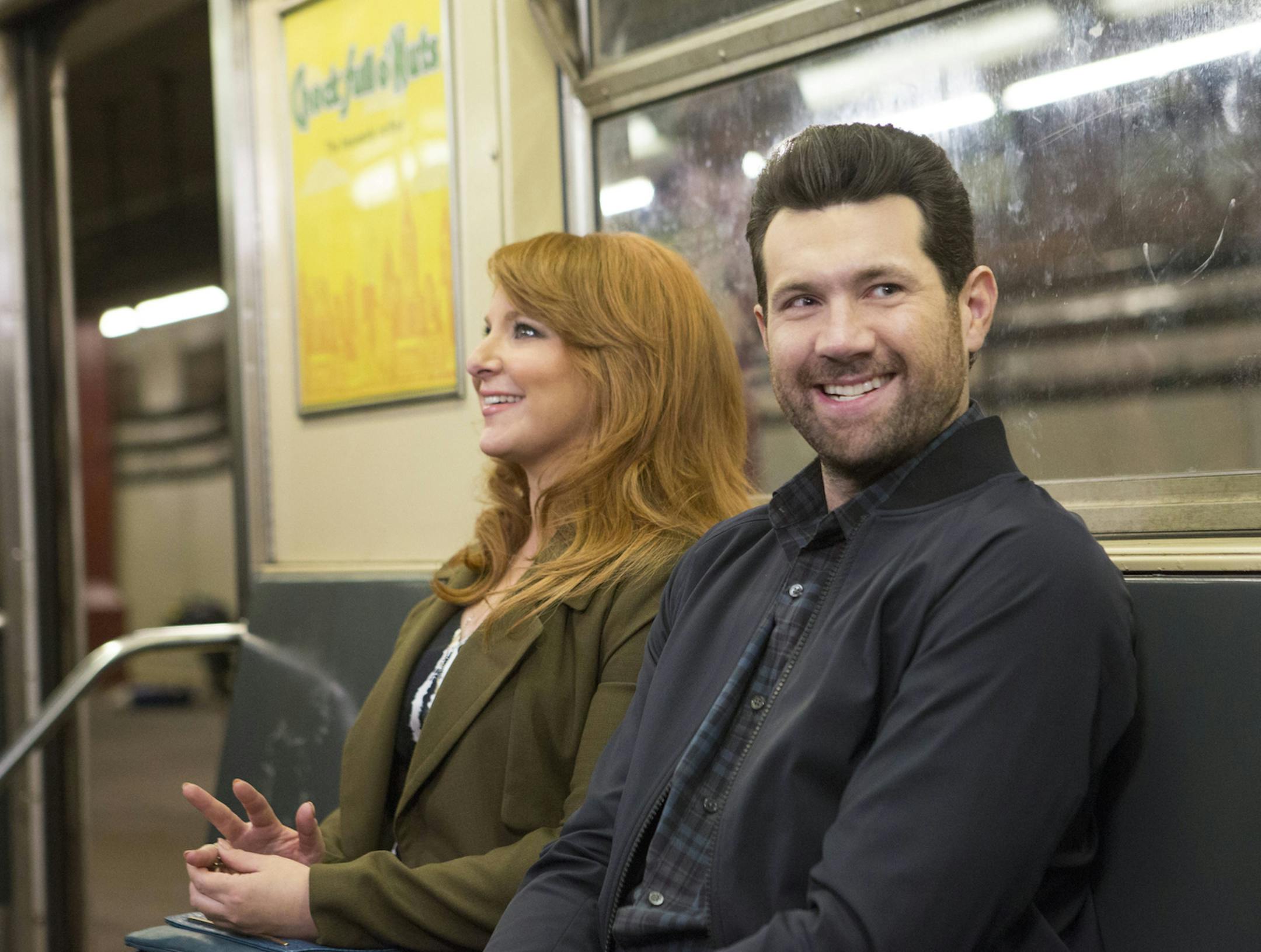 Difficult People -- "Rabbitversary" - Episode 304 - Alone for the weekend, Julie hires a creepy handyman who overstays his welcome. Meanwhile, Billy feuds with a dickish advertising exec, and Marilyn gets a book deal. Guest stars include Amy Sedaris as Rita, Lucy Liu as Veronica Ford, Chris Elliott as Rick and John Cho as Todd. Julie Kessler (Julie Klausner) and Billy Epstein (Billy Eichner), shown. (Photo by: KC Bailey/Hulu) ORG XMIT: Season 3