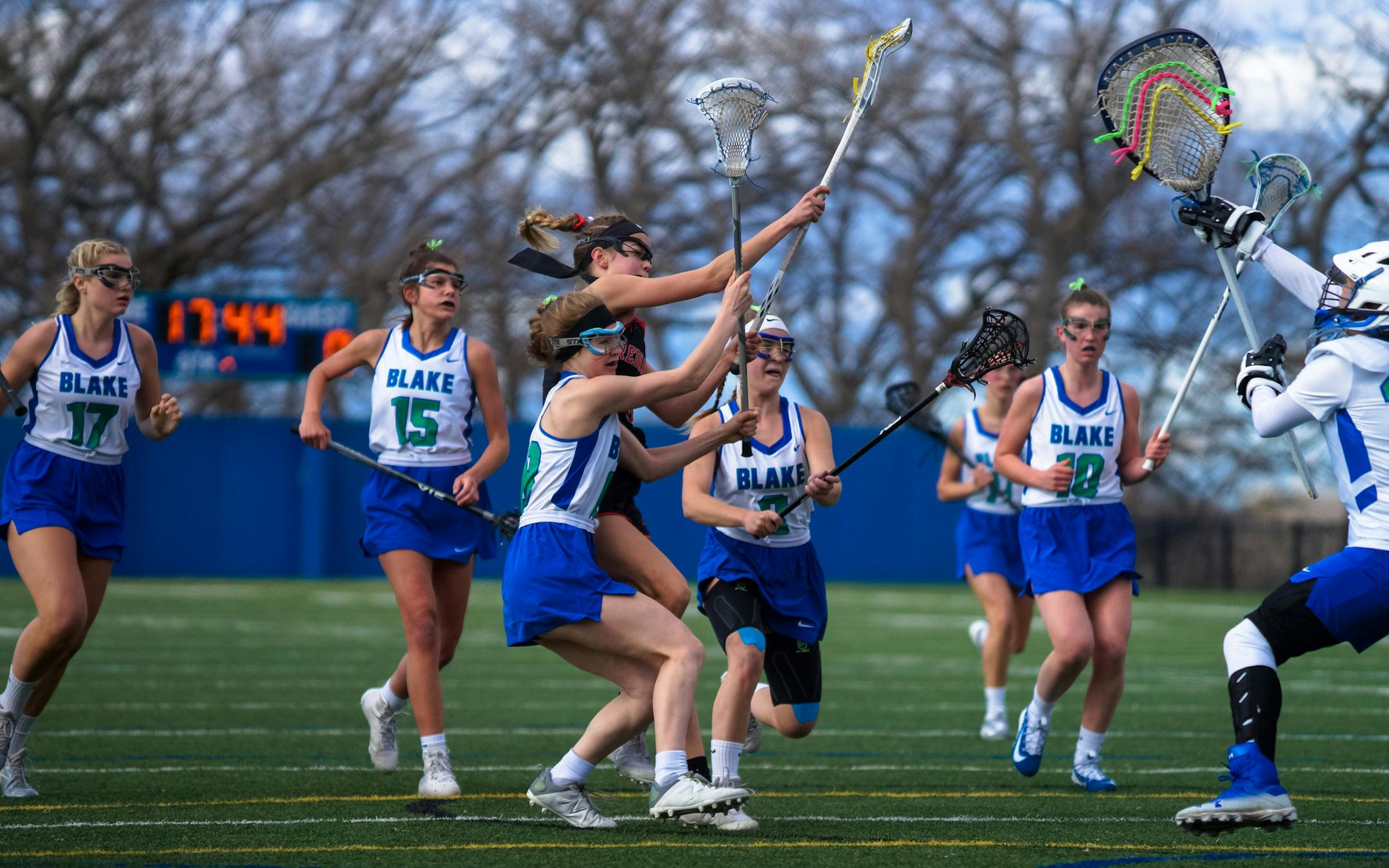 The Blake girls' lacrosse team played Minnehaha Academy in a game at Blake's south campus in Hopkins on April 18, 2019.