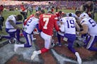 Vikings players and Chiefs players including kicker Harrison Butker, took a knee for prayer after the Chiefs defeated the Vikings 26 to 23.