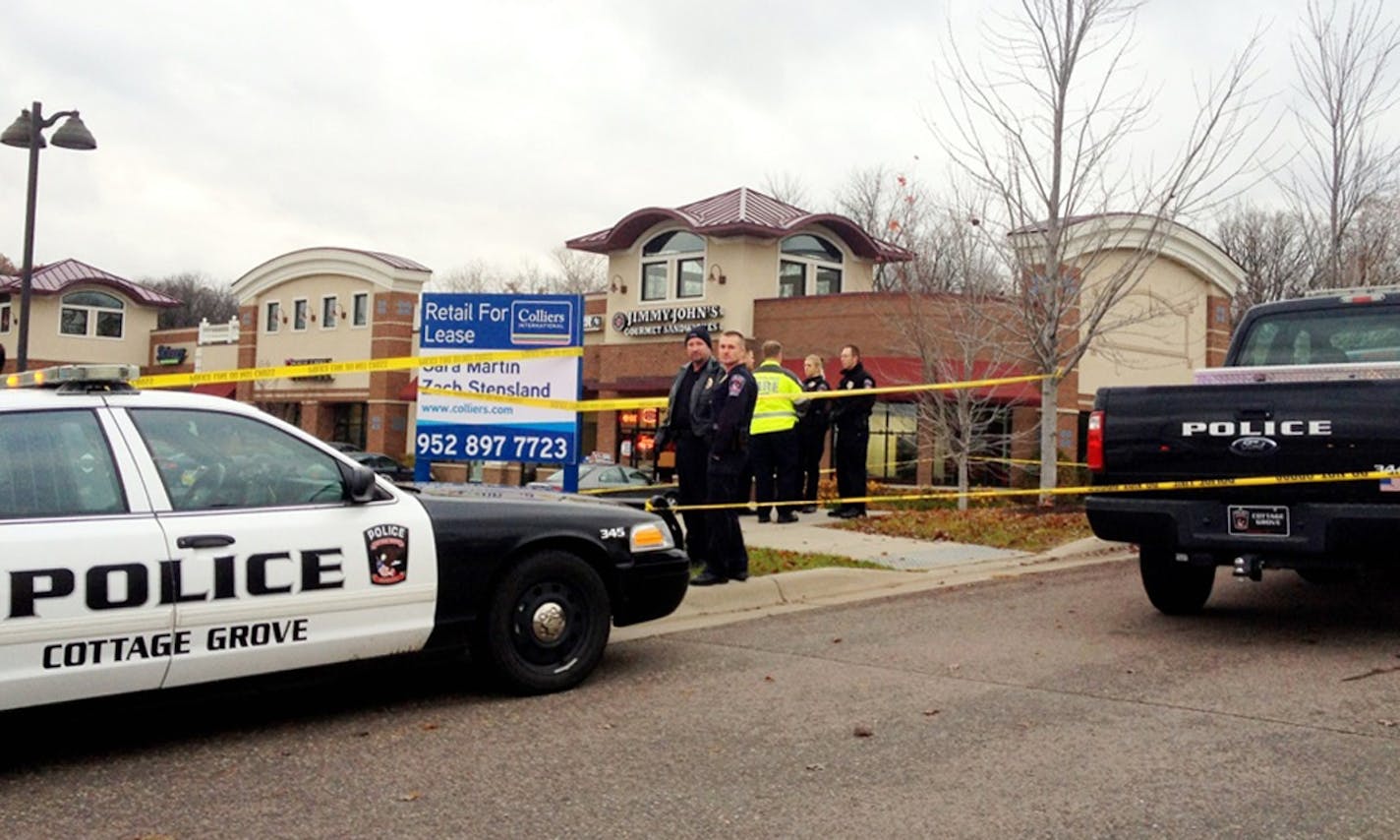 Scene of a shooting at a Jimmy John's restaurant in Cottage Grove Thursday afternoon.