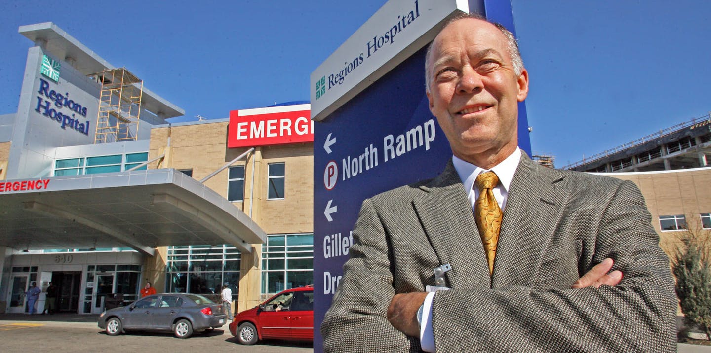 Brock Nelson in front of Regions Hospital.