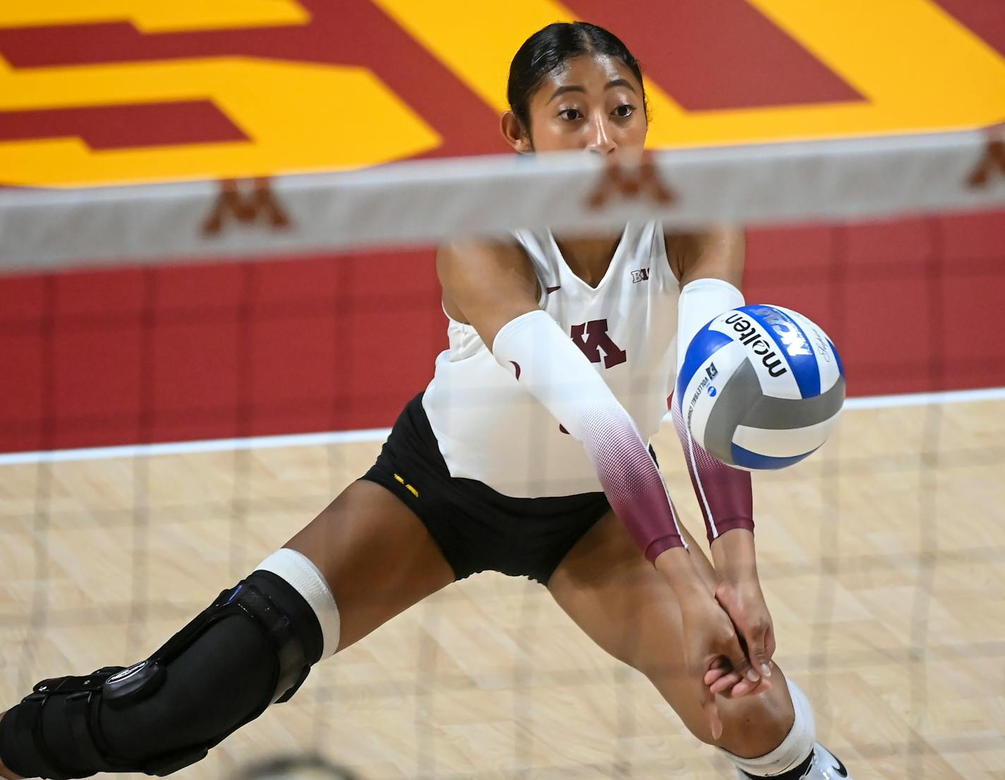 Minnesota Gophers outside hitter Airi Miyabe (8) eyes the ball during the second set Saturday, Dec. 4, 2021 at Maturi Pavilion in Minneapolis, Minn. The University of Minnesota Golden Gophers played the Stanford University Cardinal in the second round of the NCAA tournament. ] AARON LAVINSKY • aaron.lavinsky@startribune.com