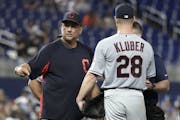 Cleveland manager Terry Francona stands on the mound with Corey Kluber in May, before Kluber went down with a lengthy injury.