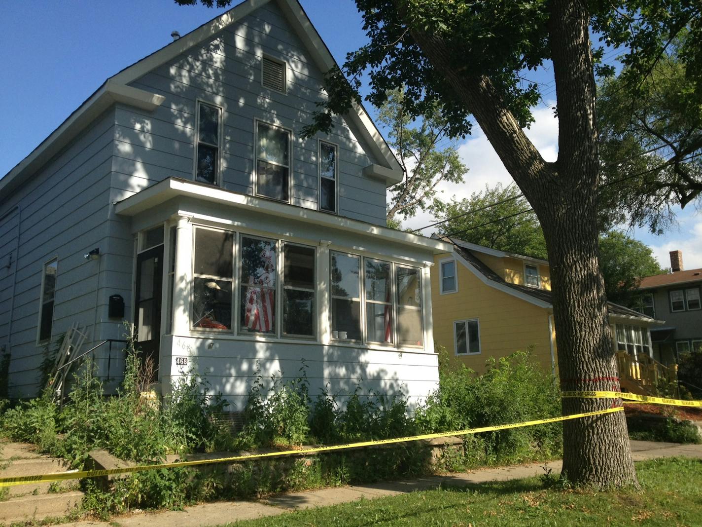 Yellow police tape surrounded a home on the 400 block of Bellows on Monday afternoon.