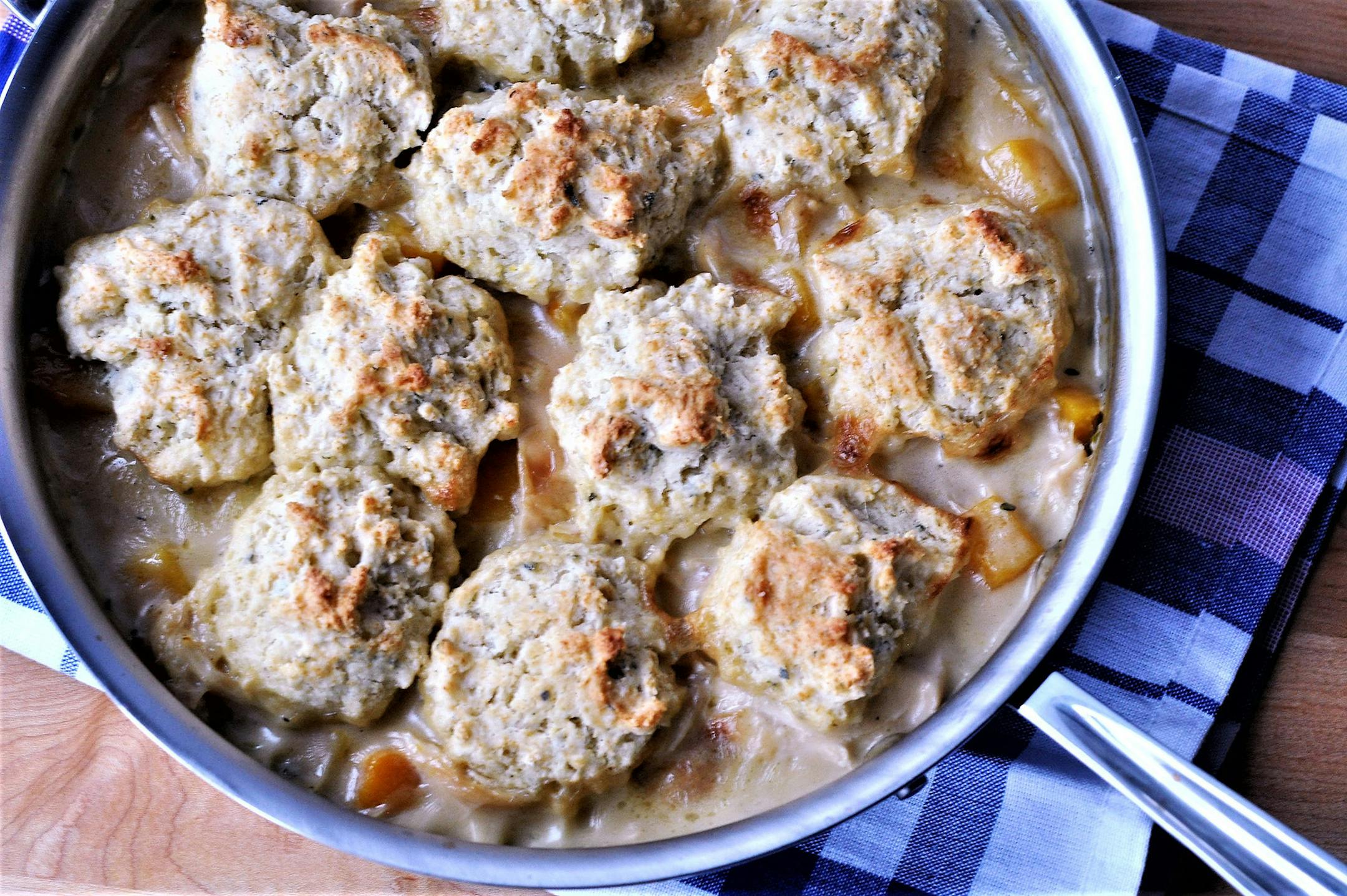 Chicken and Butternut Squash Skillet Pot Pie With Sage Biscuit