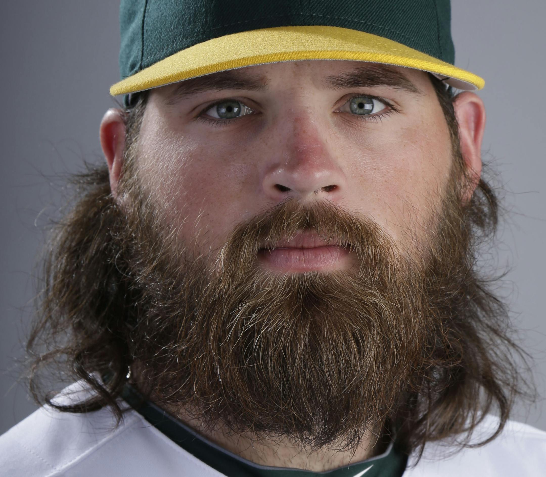 This is a 2014 photo of Derek Norris of the Oakland Athletics baseball team. This image reflects the Athletics active roster as of Saturday, Feb. 22, 2014, when this image was taken. (AP Photo/ Gregory Bull) ORG XMIT: AZGB10