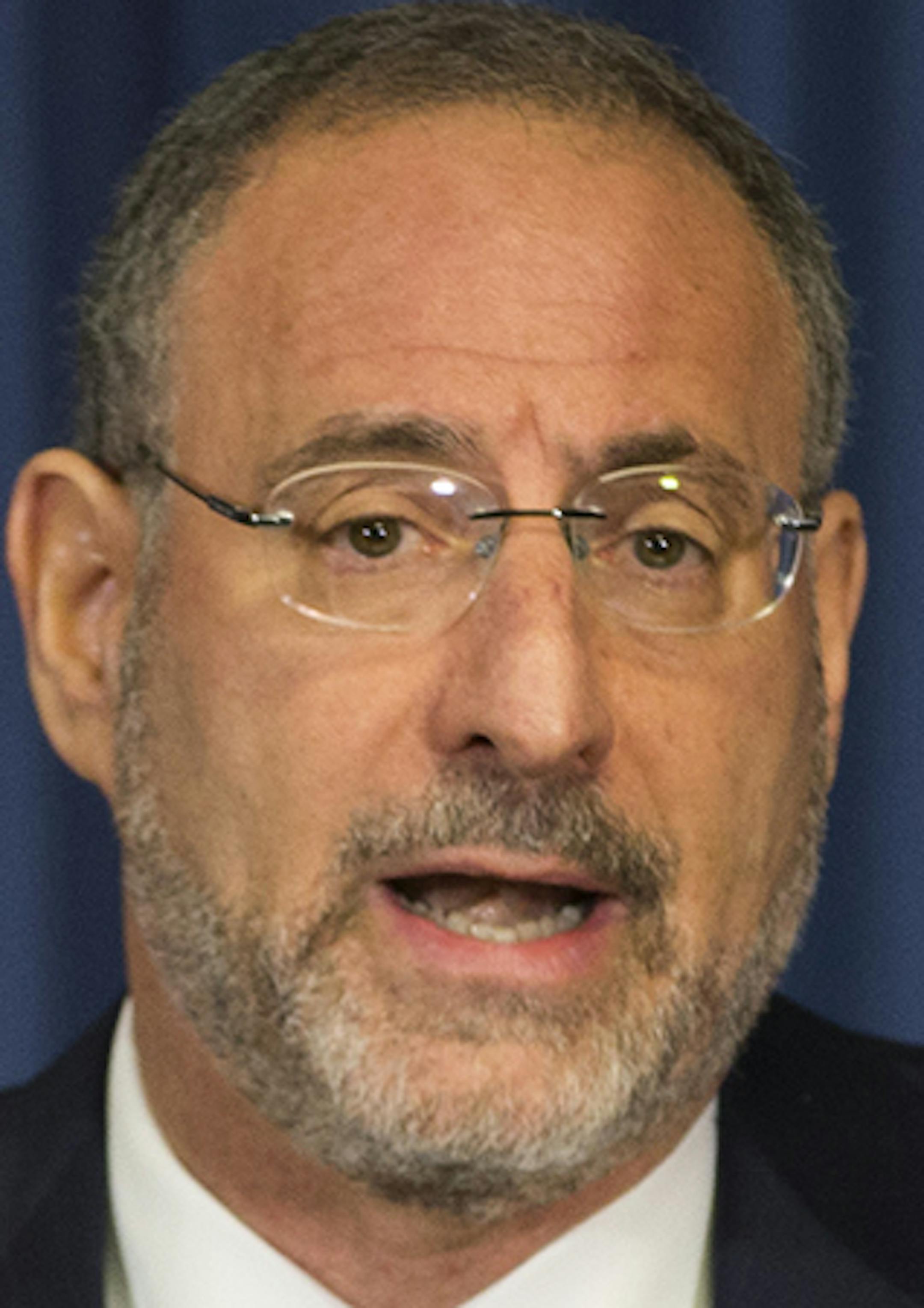 United States Attorney Andrew M. Luger and FBI Special Agent in charge Richard T. Thornton spoke at a press conference about six Minnesotans arrested and charged with planning to join ISIL, at the U.S. Attorney's Office in Minneapolis, Minn., on Monday, April 20, 2015. ] RENEE JONES SCHNEIDER ï reneejones@startribune.com ORG XMIT: MIN1504201051313808