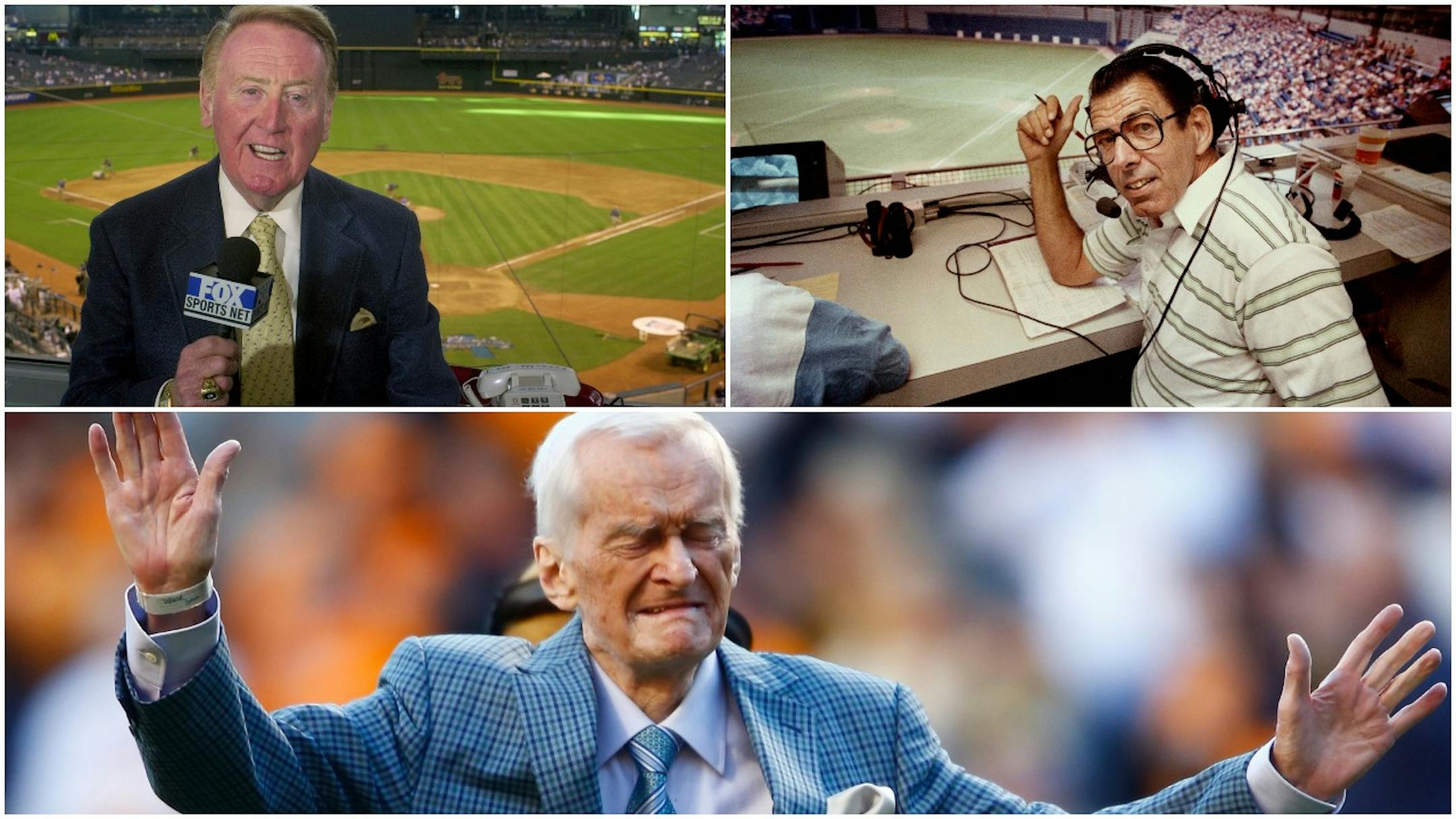 (Clockwise, starting top right) Former Twins broadcaster Herb Carneal, former Tennessee football broadcaster John Ward and former Dodgers broadcaster Vin Scully