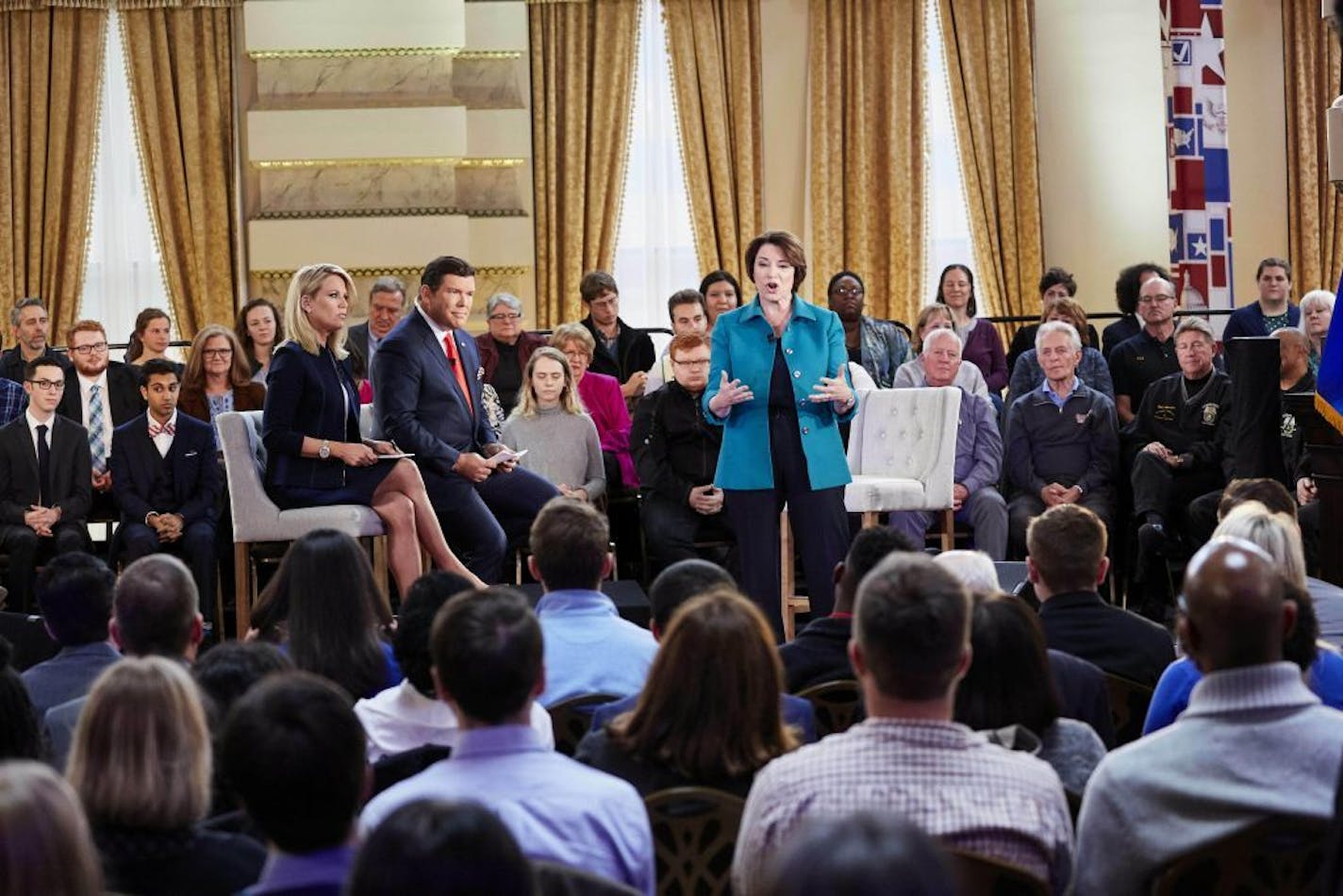 Democratic presidential candidate Sen. Amy Klobuchar, D-Minn., takes questions from the audience as she speaks during a town hall meeting, Wednesday, May 8, 2019, in Milwaukee.