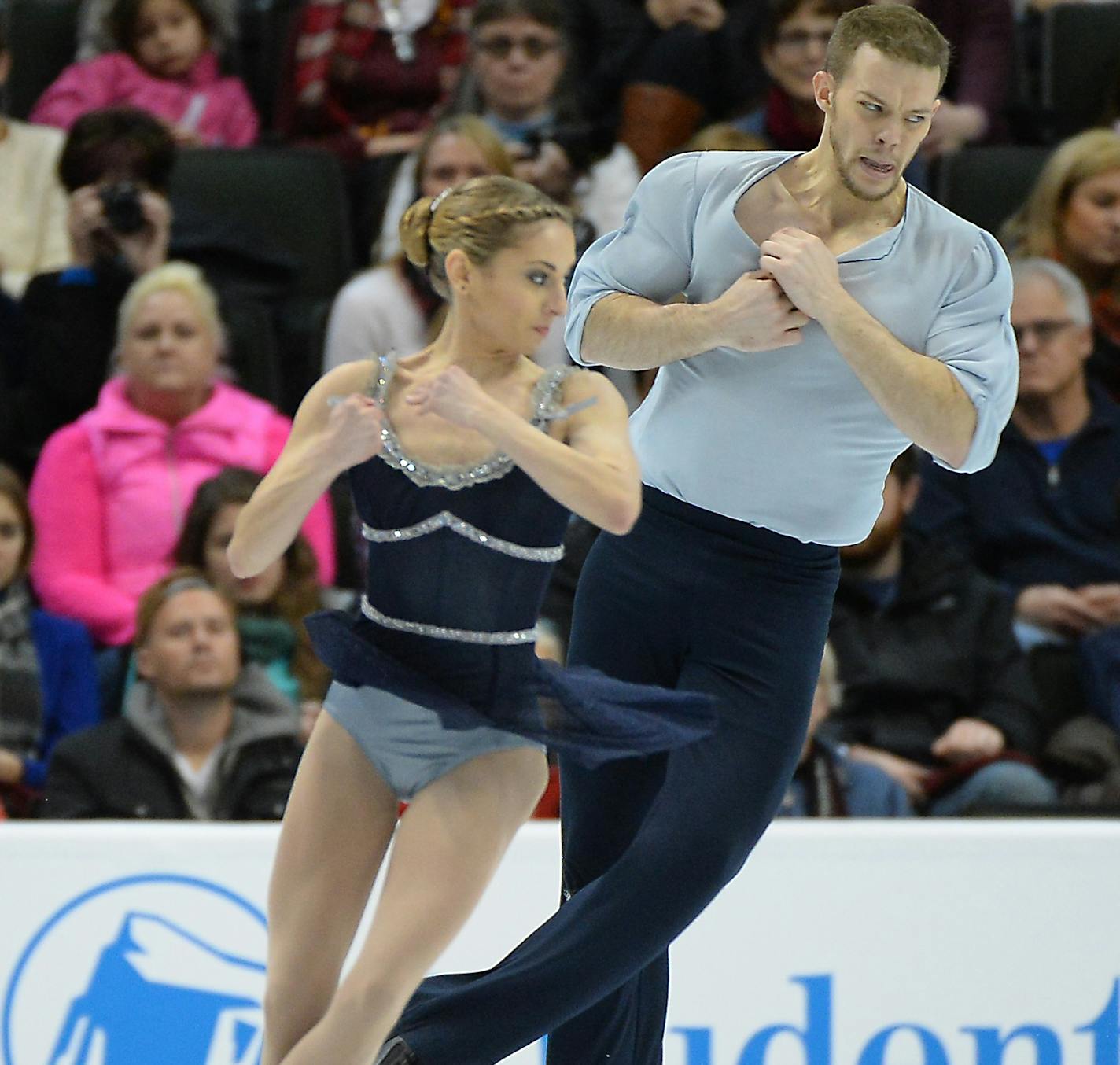 Tarah Kayne and Danny O'Shea performed in the Pairs Free Skate Competition of of the 2016 Prudential U.S. Figure Skating Championships Saturday. Kayne and O'Shea won 1st place with a score of 142.04. ] (AARON LAVINSKY/STAR TRIBUNE) aaron.lavinsky@startribune.com The Championship Pairs Free Skate Programs of the 2016 Prudential U.S. Figure Skating Championships was held at Xcel Energy Center on Saturday, Jan. 23, 2016 in St. Paul, Minn.