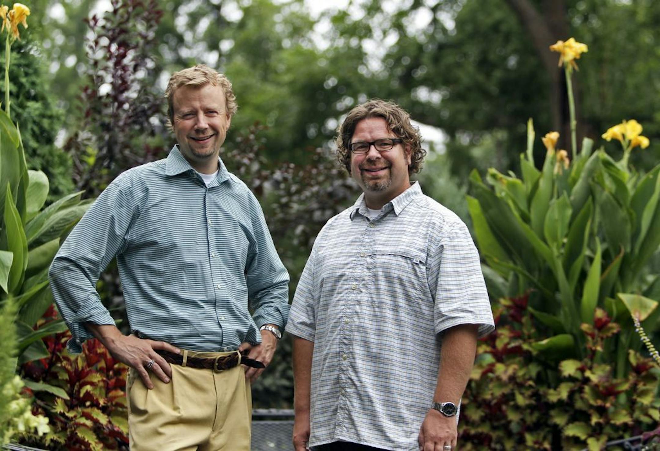 John Larsen, left, and Mike Stewart opened their home to a homeless girl and have now forged a bond so strong that she stays with them during the summer and on vacations from college. Larsen and Stewart were photographed at their East Isles residence Wednesday, Aug. 30, in Minneapolis, MN.