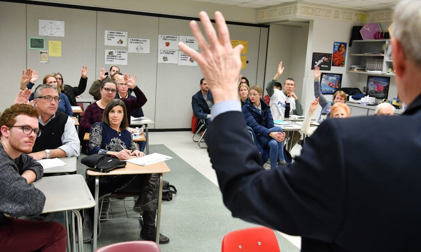 Stefan Peterson asked DFL Caucus for a show of hands which attendees from precinct 2 would be willing to serve as delegates to the State Convention.