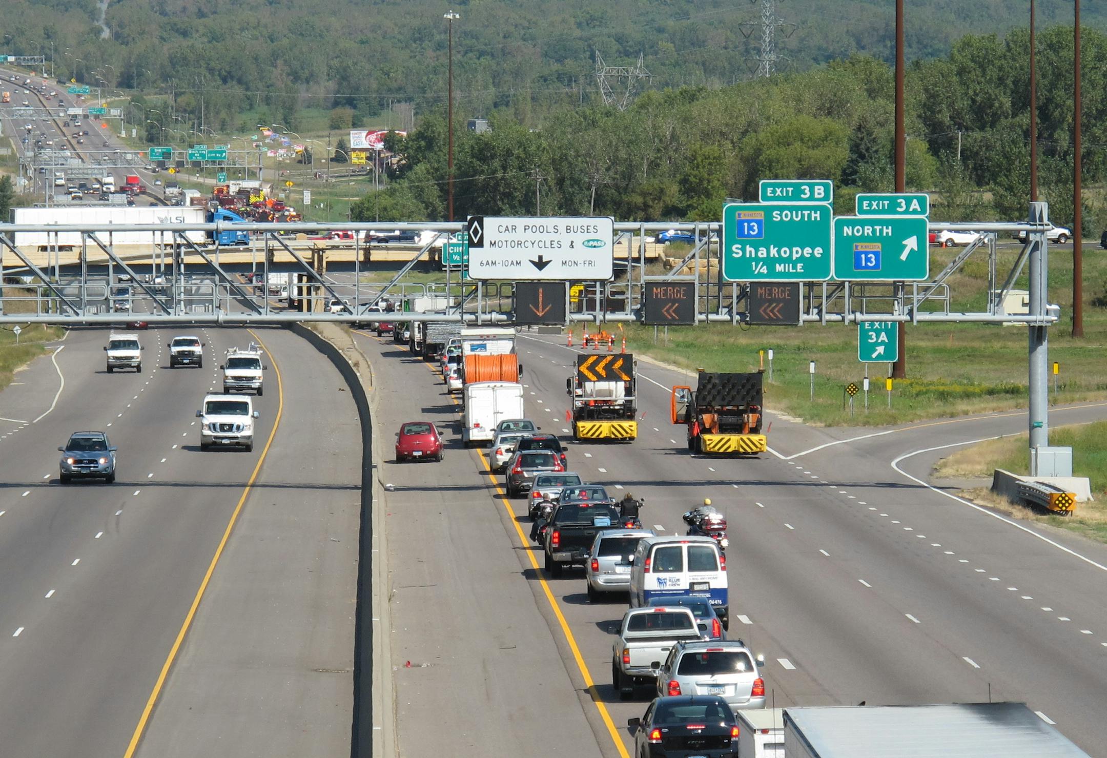 A multivehicle crash on a major south metro interstate late Wednesday morning delayed traffic heading north. The pileup, which appears to involve at least one large truck, occurred about 11:10 a.m. on Interstate 35W near Cliff Road in Burnsville.