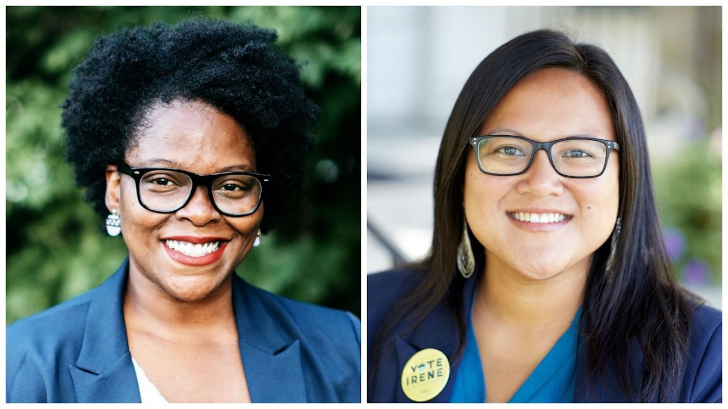 Hennepin County Commissioners Angela Conley, left, and Irene Fernando.