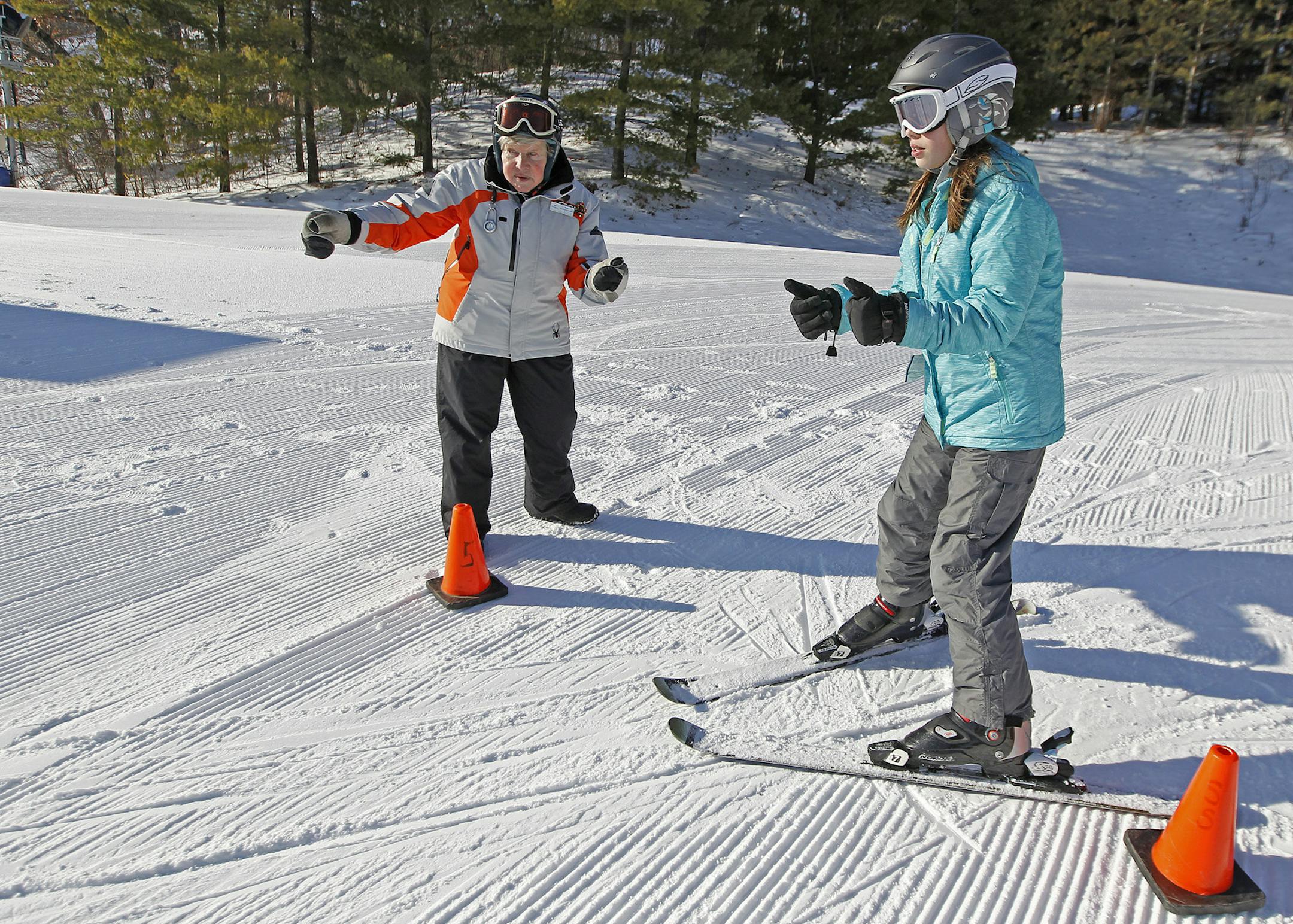 Ruth Lyons, a 79-year-old ski instructor, gave lessons to children at the Hyland Hills Ski Area, Thursday, January 9, 2014 in Bloomington, MN. (ELIZABETH FLORES/STAR TRIBUNE) ELIZABETH FLORES &#x2022; eflores@startribune.com