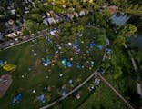 The number of tents in Minneapolis' Powderhorn Park — photographed Tuesday — has shrunk from 560 tents last week to 310.