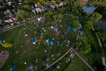 The number of tents in Minneapolis' Powderhorn Park — photographed Tuesday — has shrunk from 560 tents last week to 310.