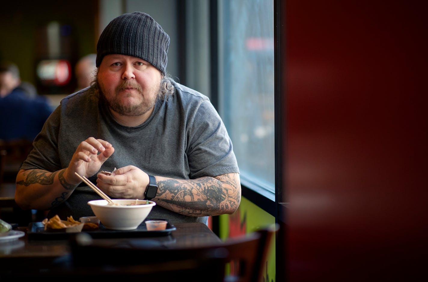 Jon Hovland ate an egg noodle and wonton soup at Pad Ga Pow in the Minneapolis skyway as part of his January of Dumplings challenge.