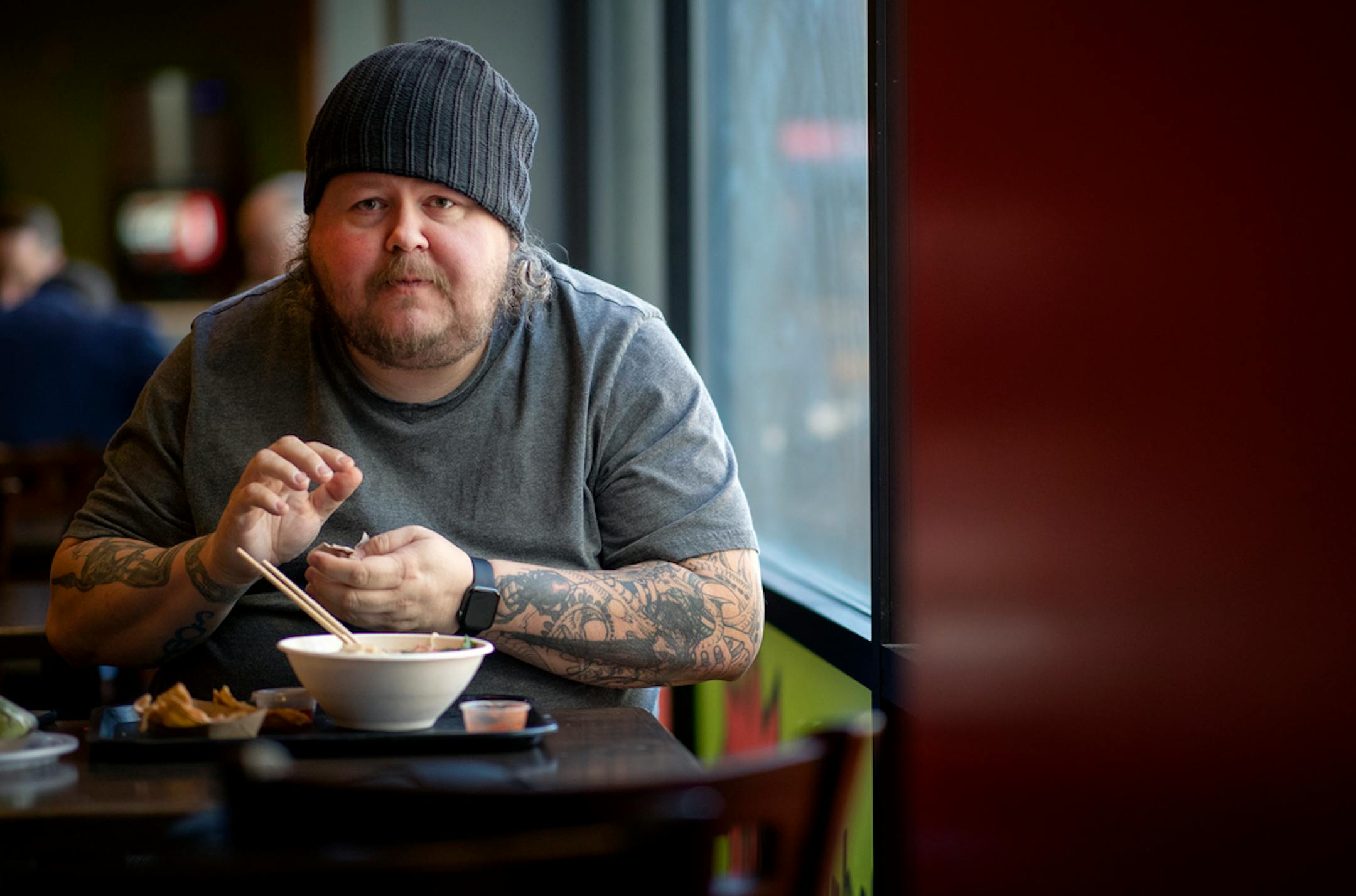 Jon Hovland ate an egg noodle and wonton soup at Pad Ga Pow in the Minneapolis skyway as part of his January of Dumplings challenge.