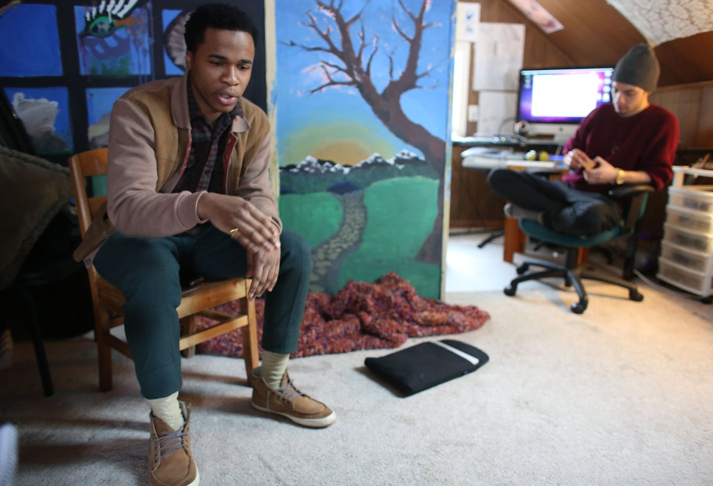 Rapper Allan Kingdom talked about his musical path in the house of Sergio "Checho" Freire, right, where they have recorded videos and worked on some songs in South St. Paul Wednsday, January 15, 2014. ] (KYNDELL HARKNESS/STAR TRIBUNE) kyndell.harkness@startribune.com