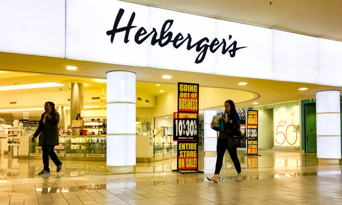 Herberger's at Southdale Mall has going out of business signs displayed. ] GLEN STUBBE � glen.stubbe@startribune.com Friday, April 20, 2018