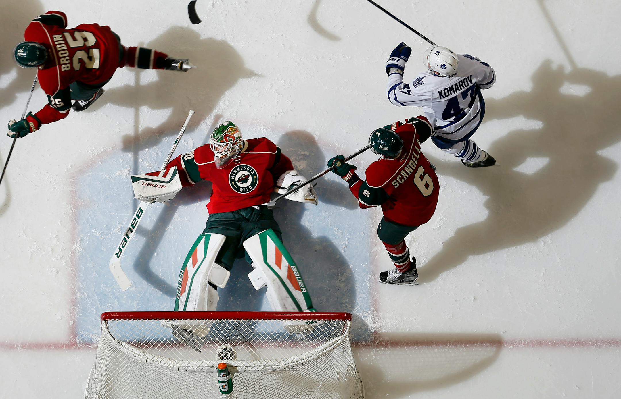 Wild goalie Devan Dubnyk got turned around during play around the net in the third period, but no puck got behind him in a 1-0 shutout over Toronto at Xcel Energy Center on Thursday night.