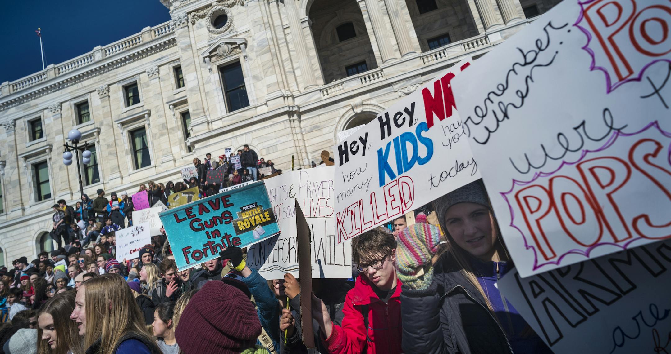 Several hundred students marched from Central H.S. in St. Paul to the State Capitol to protest gun violence in schools. Students came from at least 7 different high schools.]Students from St. Paul marched from Central H.S. to the State Capitol to protest gun violence.Richard Tsong-Taatariiïrtsong-taatarii@startribune.com