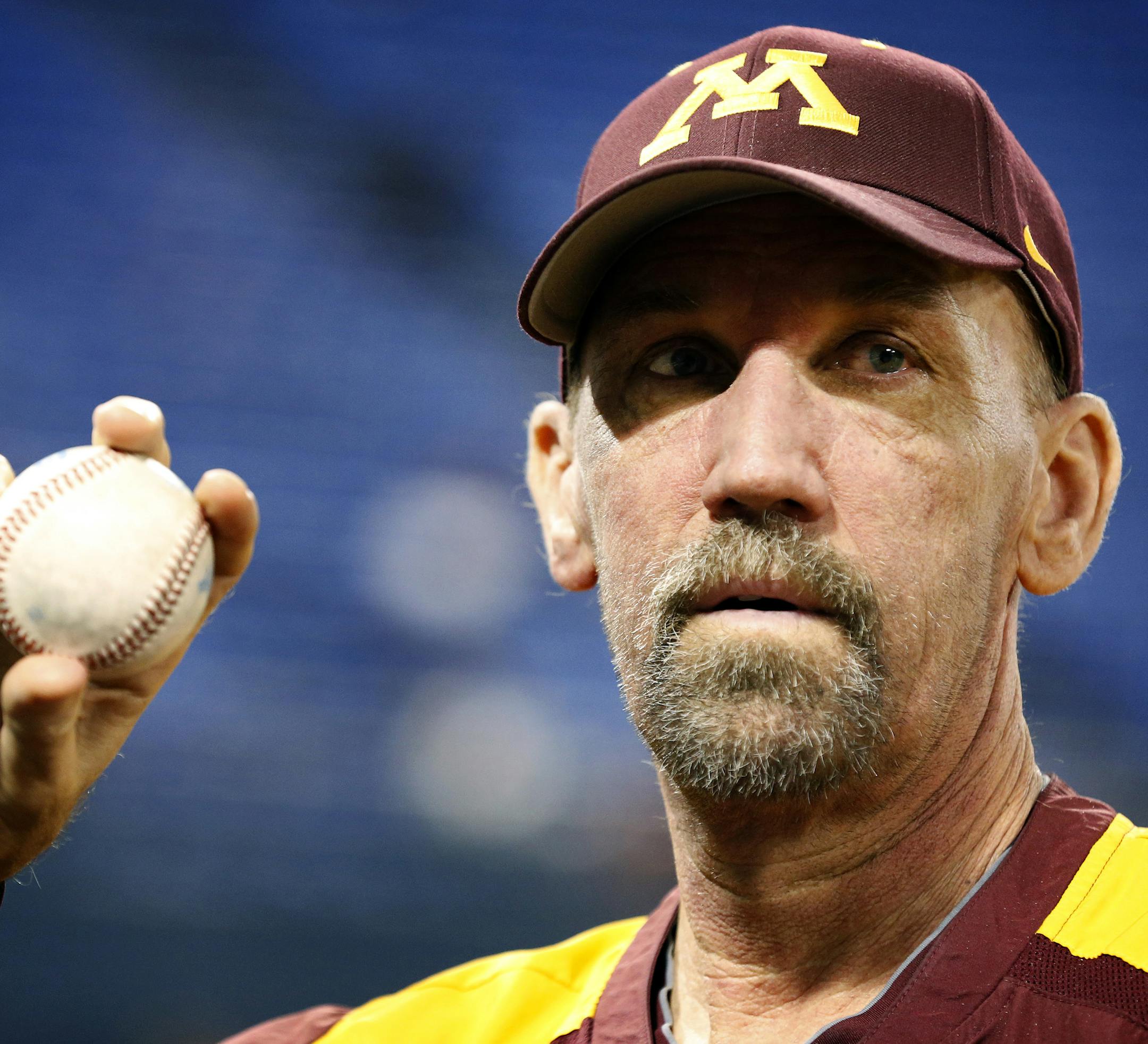 Minnesota Gophers baseball pitching coach Todd Oakes before Wednesday night's game at The Metrodome. ] CARLOS GONZALEZ cgonzalez@startribune.com - February 27, 2013, Minneapolis, Minn., The Metrodome, NCAA, University of Minnesota Gophers Baseball, Gophers baseball pitching coach Todd Oakes, who has battled back from leukemia and is back coaching. ORG XMIT: MIN1302281459300116
