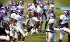 Minnesota Vikings linebacker Anthony Barr (55) with no helmet. and teammates ran through a series of warmup drills.] Jerry Holt •Jerry.Holt@startrib
