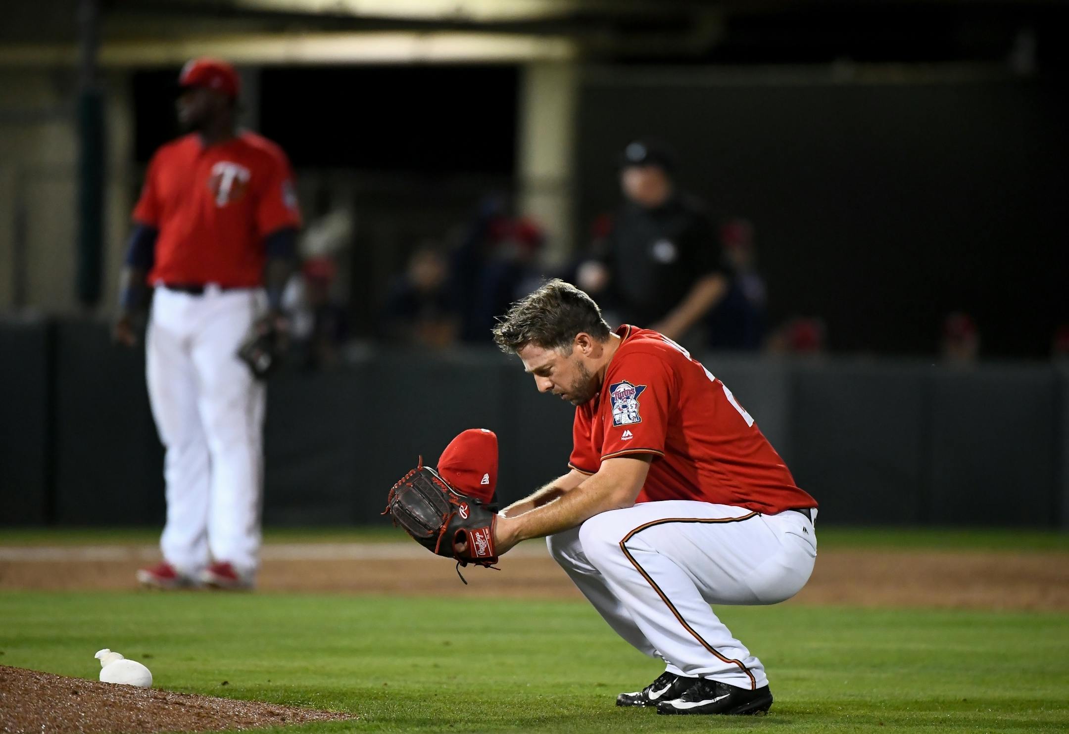 Twins pitcher Brandon Kintzler collected himself on the mound before pitching in the top of the third inning.