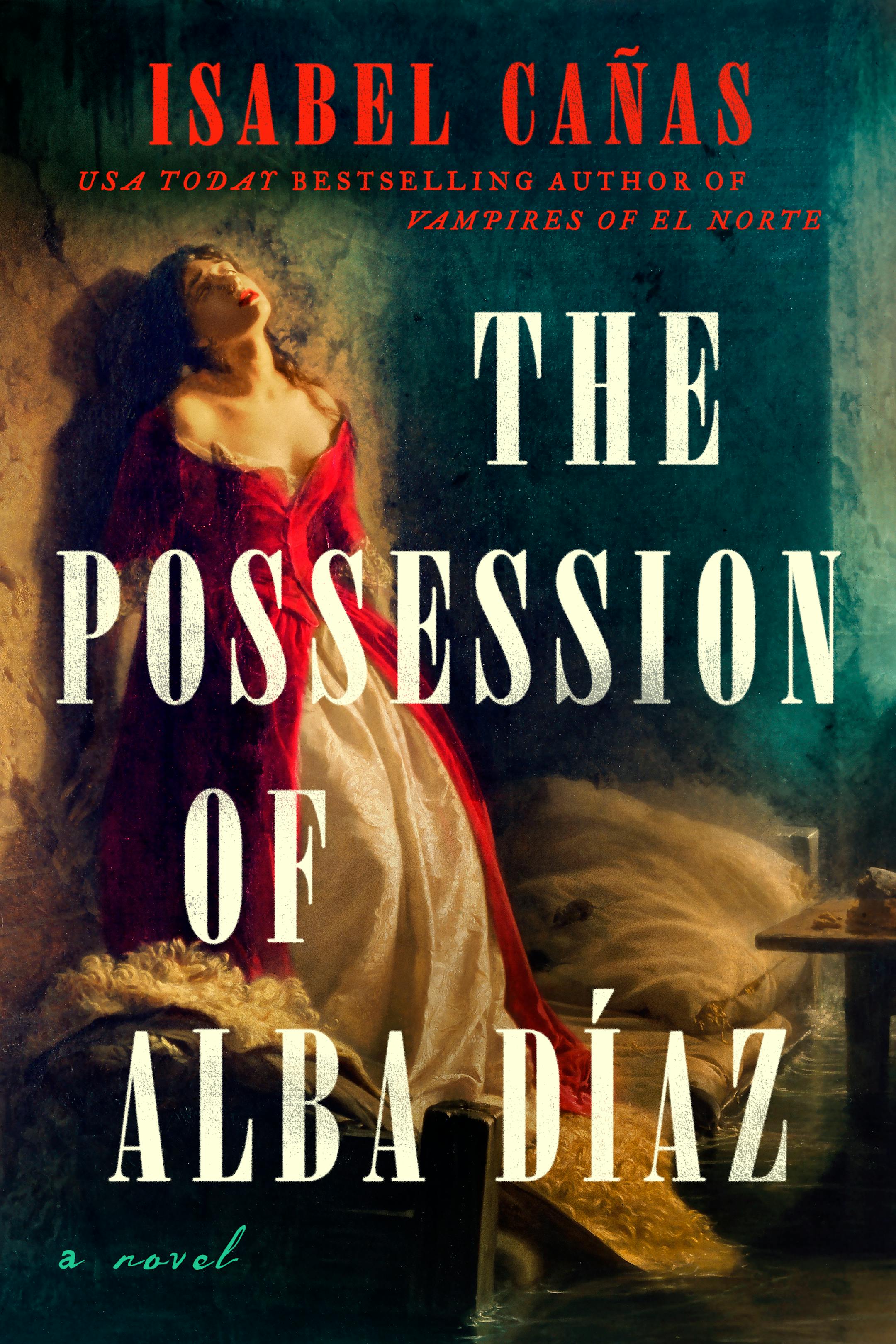 cover of The Possession of Alba Diaz features a painting of a woman, swooning in a red dress