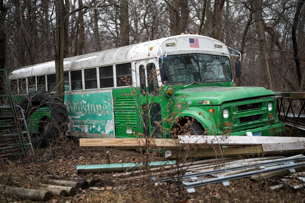 The late Paul Wellstone’s bus on a southern Minnesota farm. The big green school bus became an enduring symbol of Wellstone’s insurgent U.S. Senate campaign.