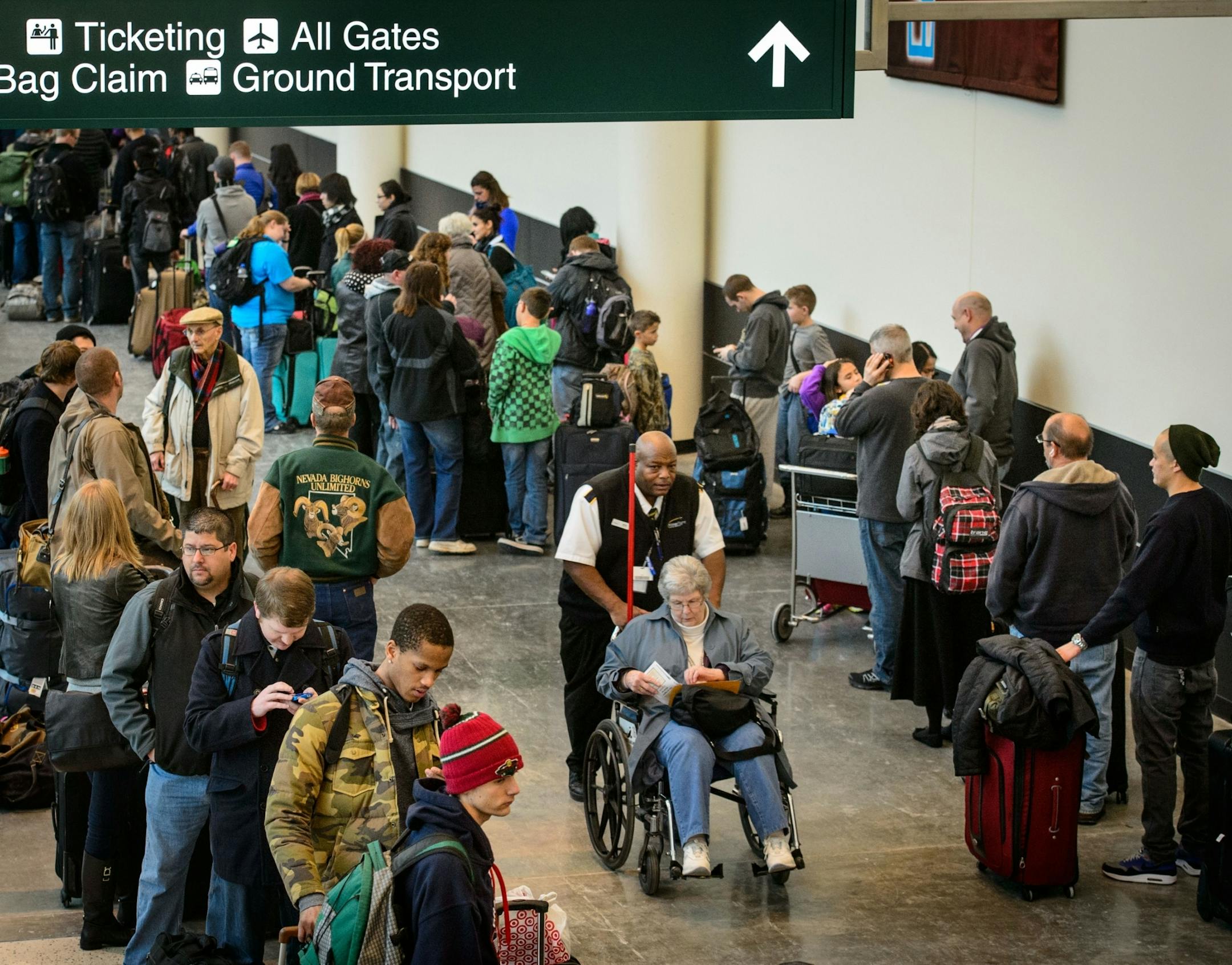 Long lines remained mid-morning on Friday for Southwest Airlines passengers at Terminal 2 at the Minneapolis-St. Paul International Airport. A suspicious package prompted an evacuation shortly after 6 a.m., delaying flights.