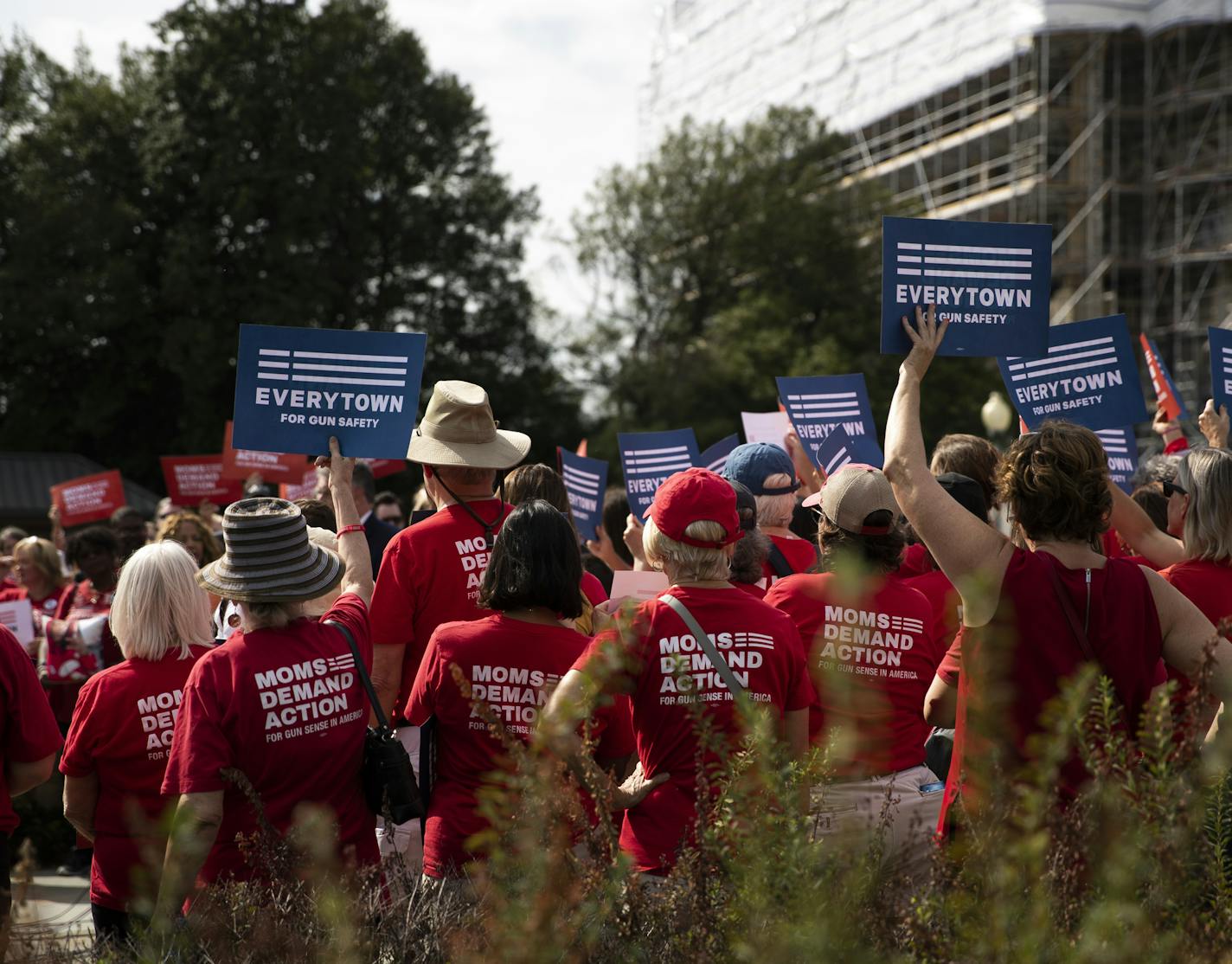 Demonstrators with Everytown for Gun Safety outside the partially-scaffolded U.S. Capitol building earlier this month.