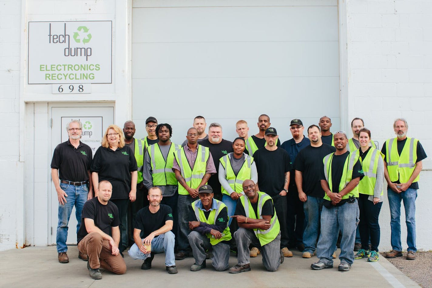 Tech Dump employees gathered recently at their St. Paul facility. Tech Dump photo.