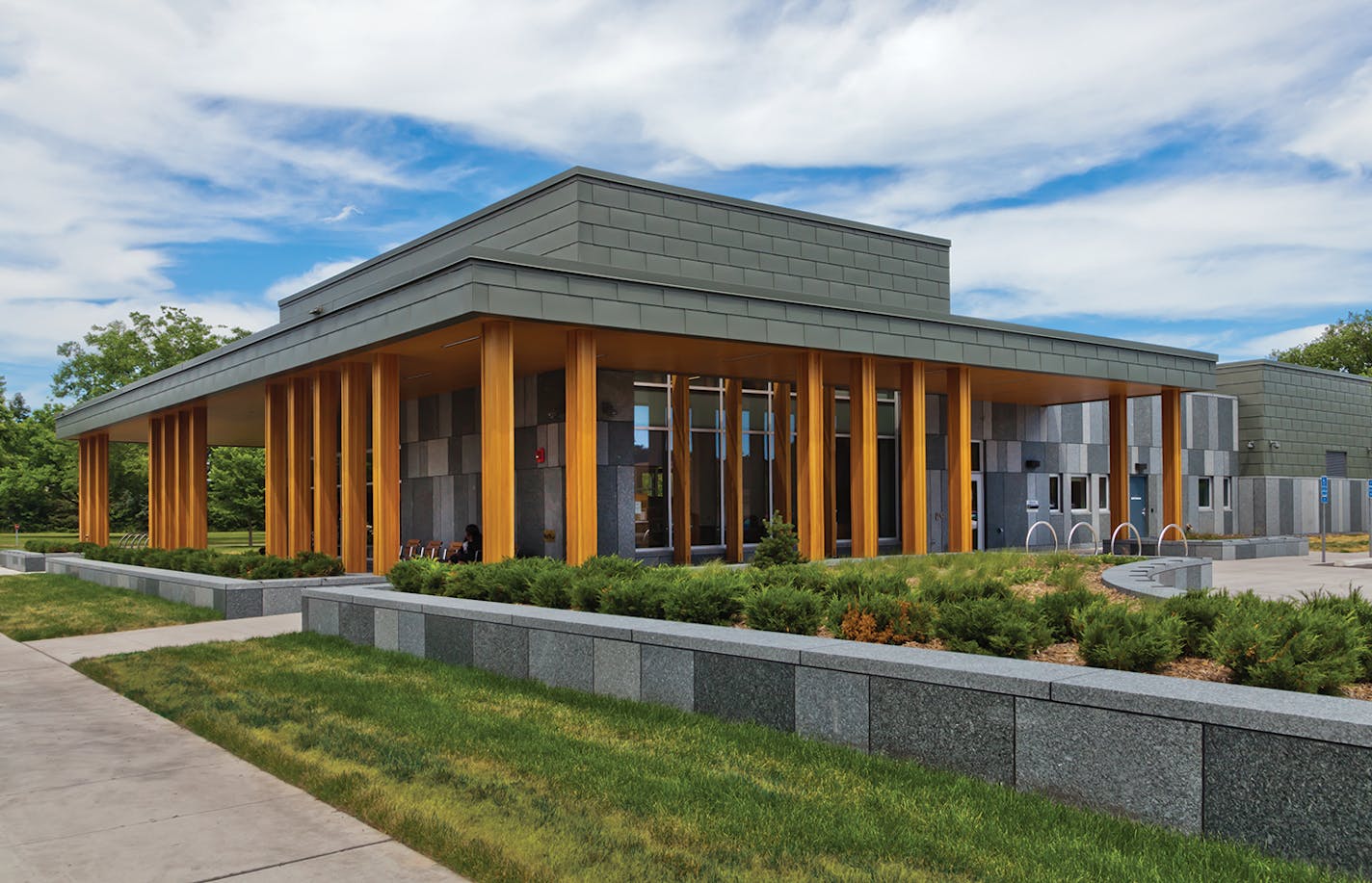 The exterior of the Webber Park Library features a roomy front porch.