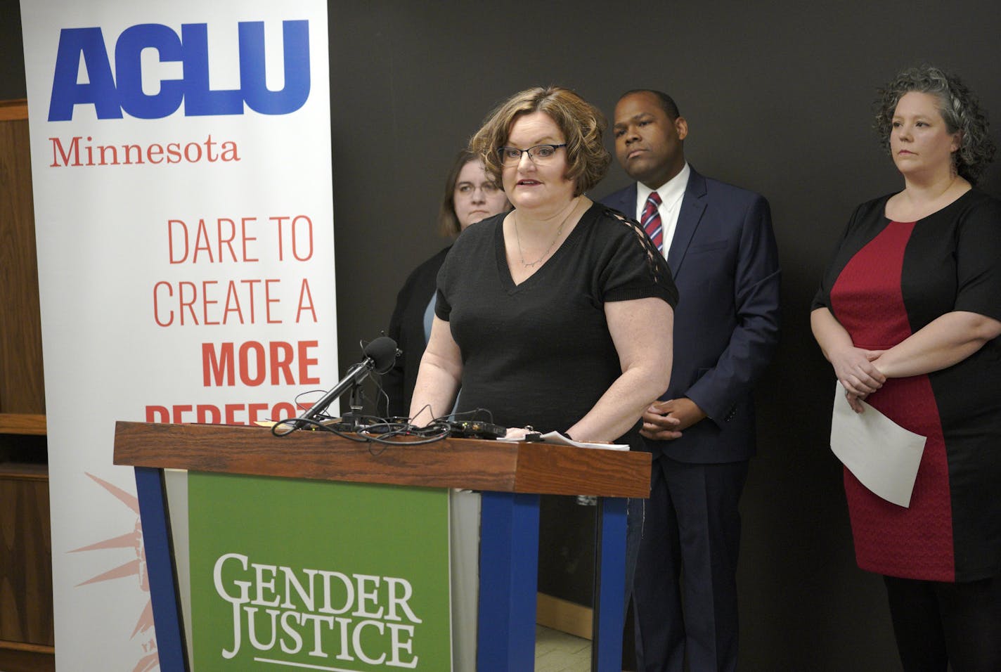 In a lawsuit filed in 2019, the group Gender Justice and the local ACLU say Anoka-Hennepin school leaders violated the state constitution's right to due process and equal protection as well as the Minnesota Human Rights Act in its treatment of a transgender student. The boy's mother spoke to reporters in 2019.