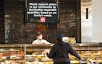 Signs ask customers to purchase a resonable quantity of food at the Minnehaha Cub Foods. ] GLEN STUBBE • glen.stubbe@startribune.com Monday, May 4, 