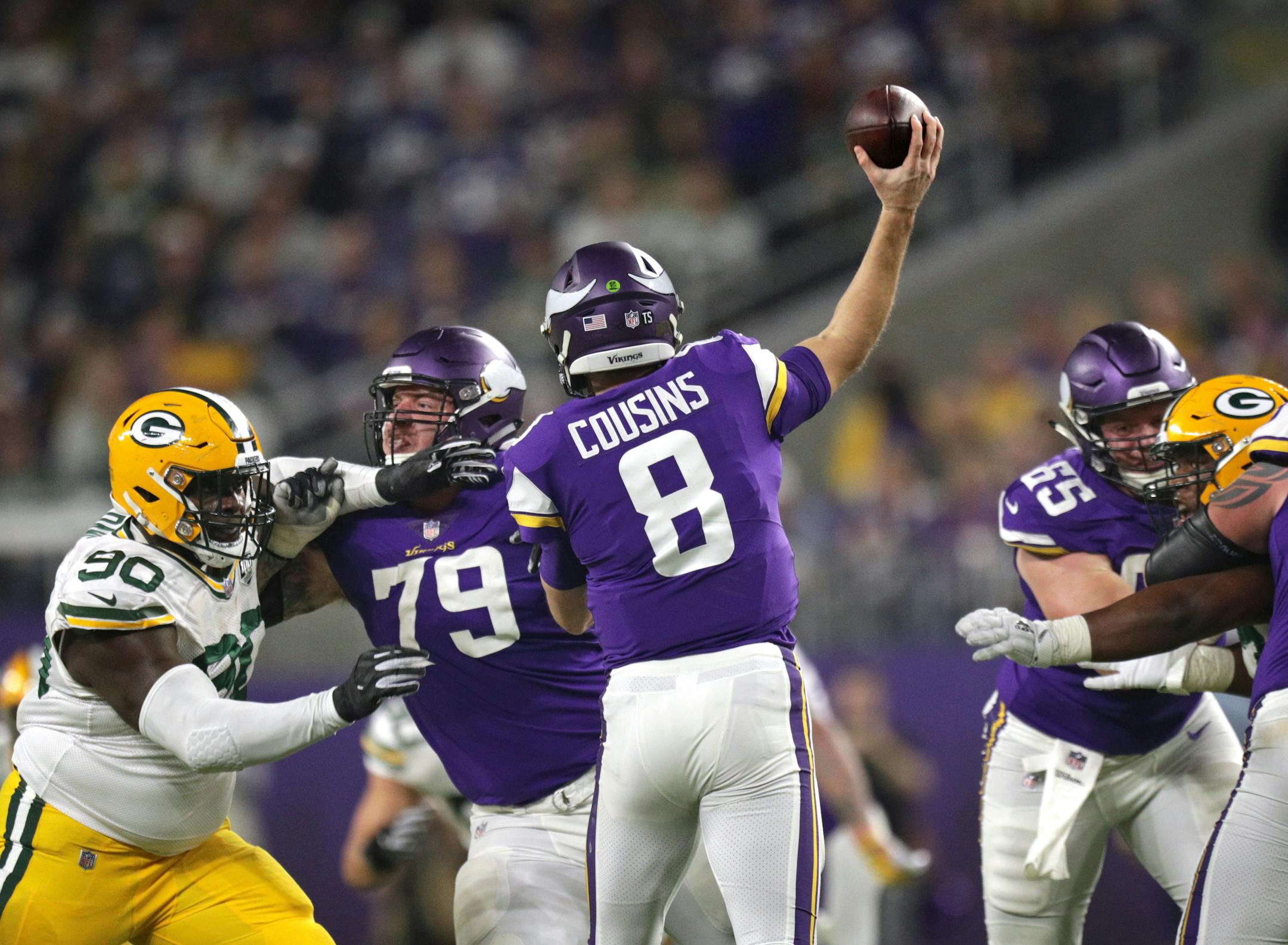 Viking's quarterback Kirk Cousins had good protection early in the third quarter Sunday vs. the Packers.