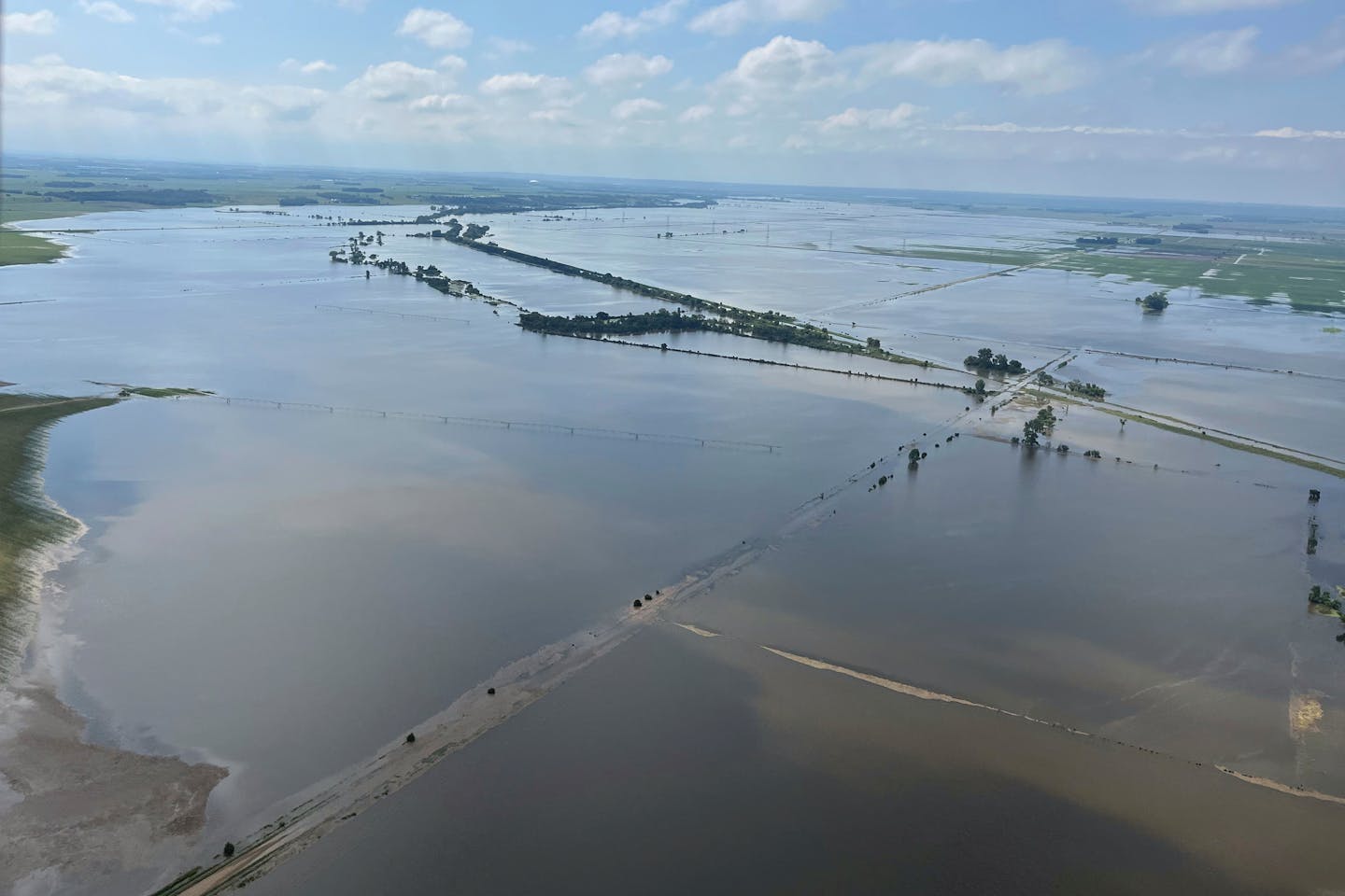 Heavy rains in recent days have submerged farmland near Vermillion, S.D., on Tuesday, June 25, 2024. Flooding has devastated rural communities and far