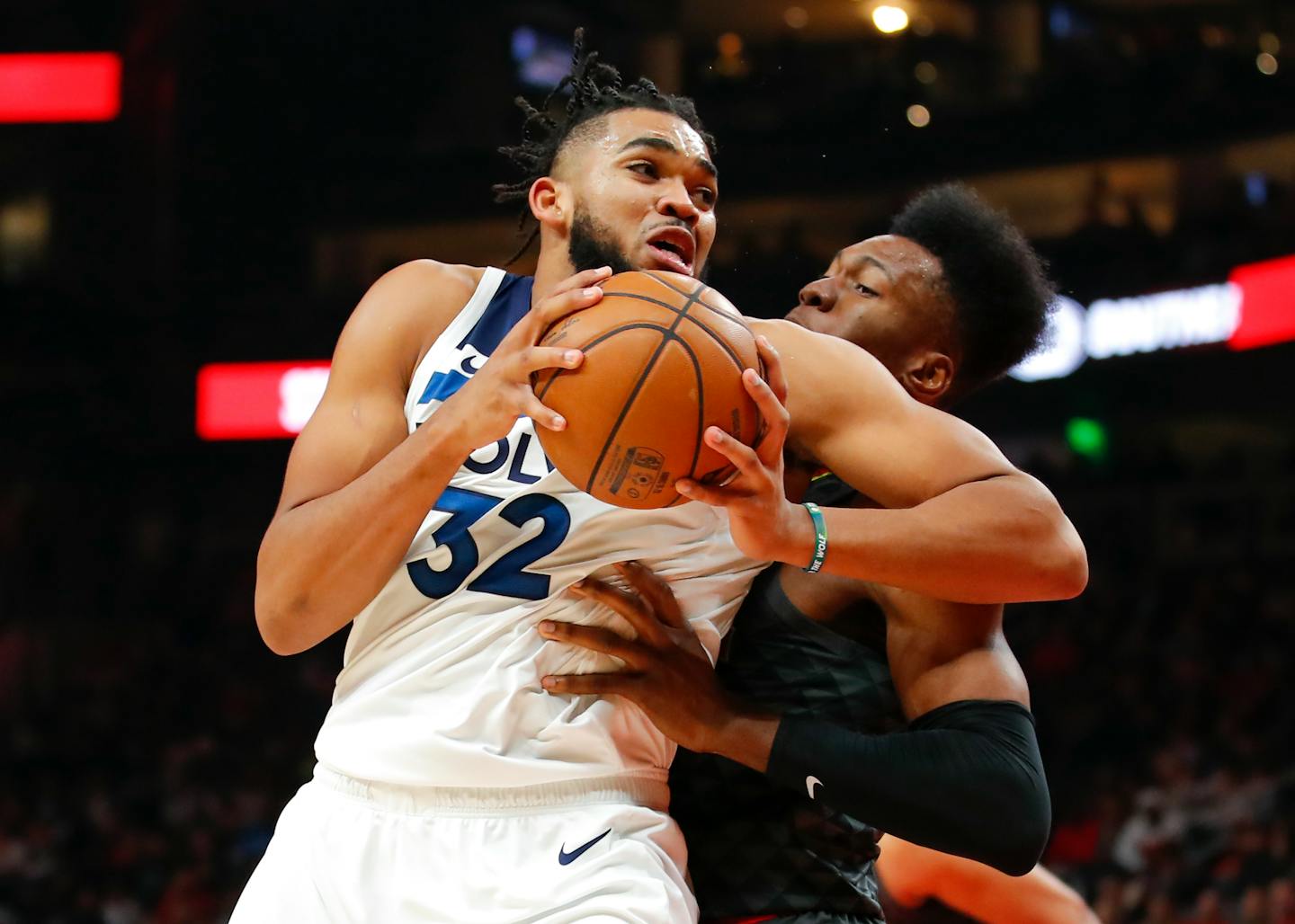 Timberwolves center Karl-Anthony Towns filled up the stat sheet with 28 points, 13 rebounds and eight assists against the Hawks on Monday. He scored 17 points in the second half.